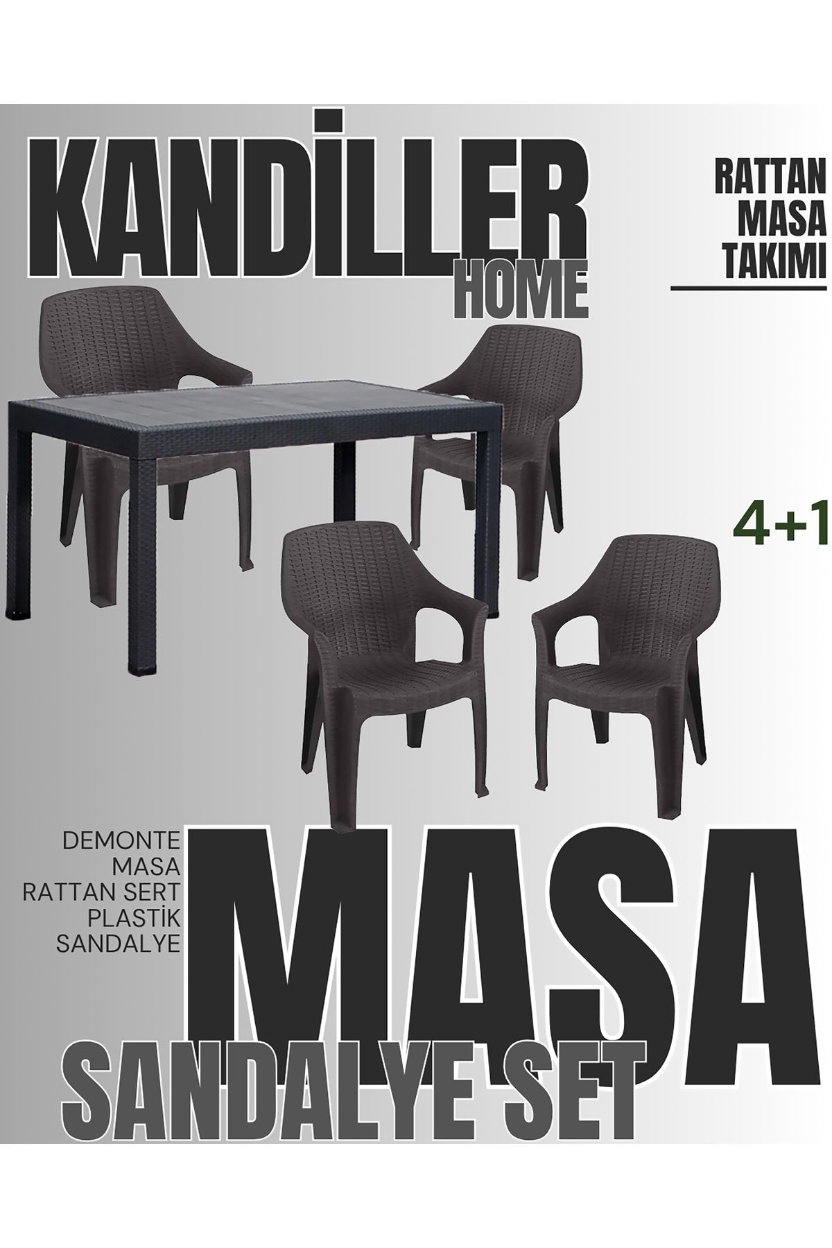 KANDİLLER Rattan Masa Sandalye Takımı 4+1 Set Rattan PLASTİK MASA
