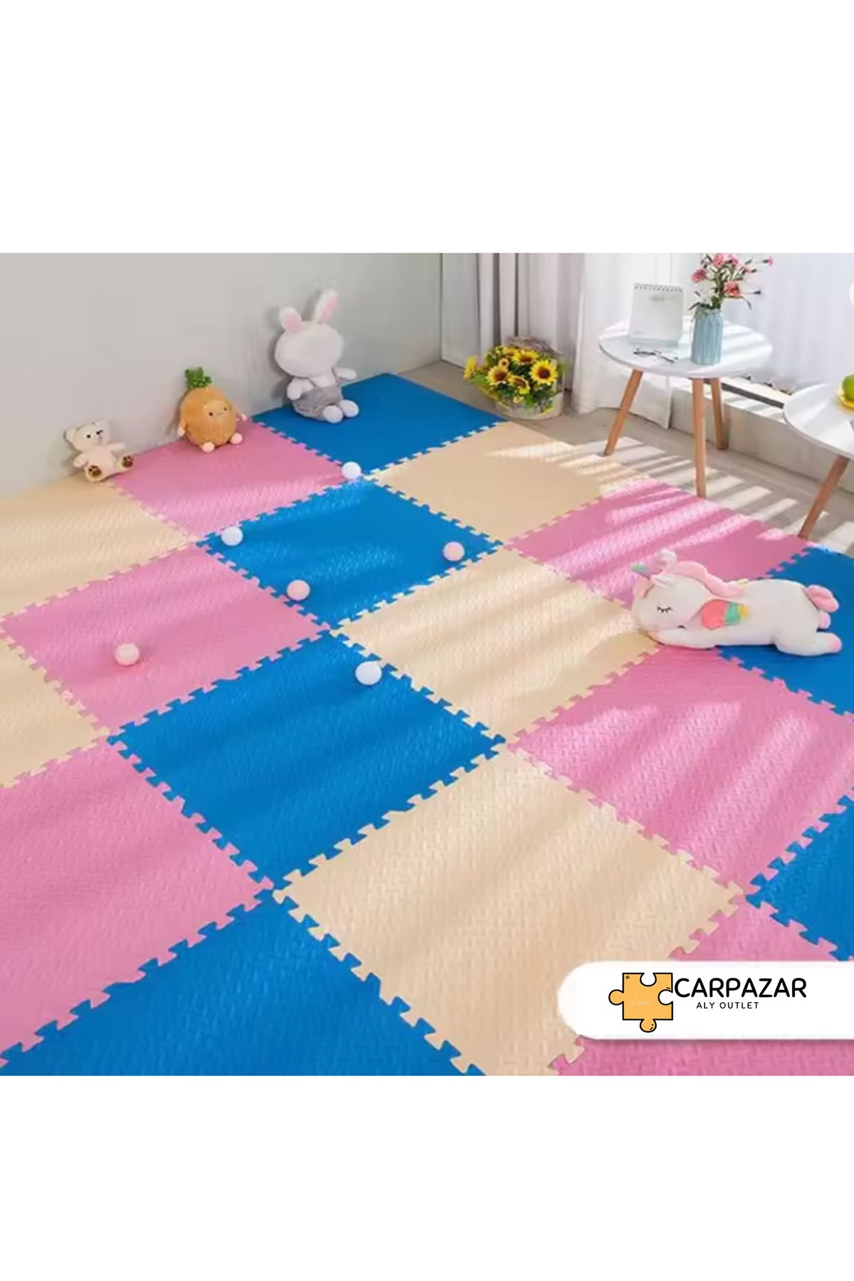 CARPAZAR 6'lı Set Zemin Kaplama Eva Tatami Minder Mat Oyun Spor Egzersiz Yoga Damla Desen 50x50 13mm 6 adet