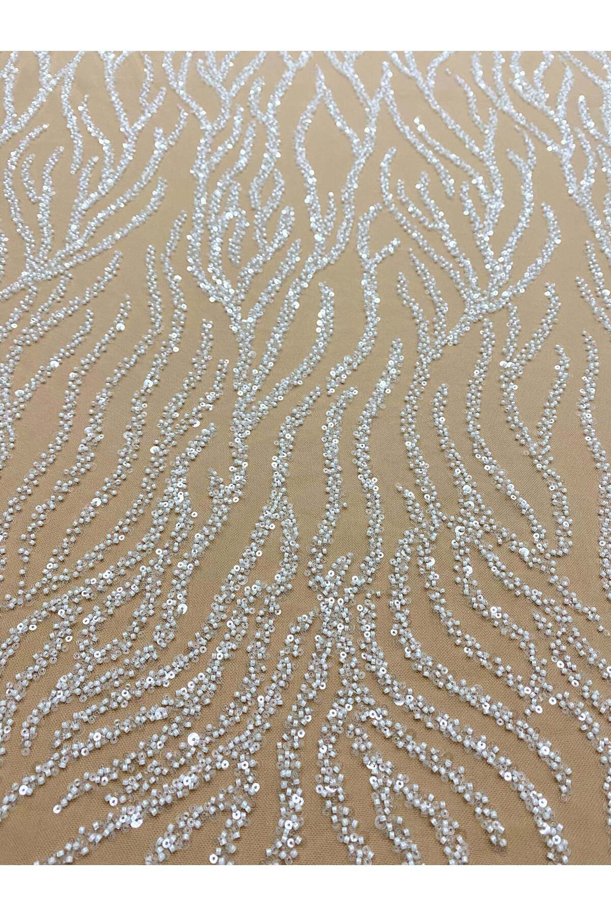 Luxuro-Ivory Couture Lace with Nude Tulle with Strings, Beads and Sequins 6
