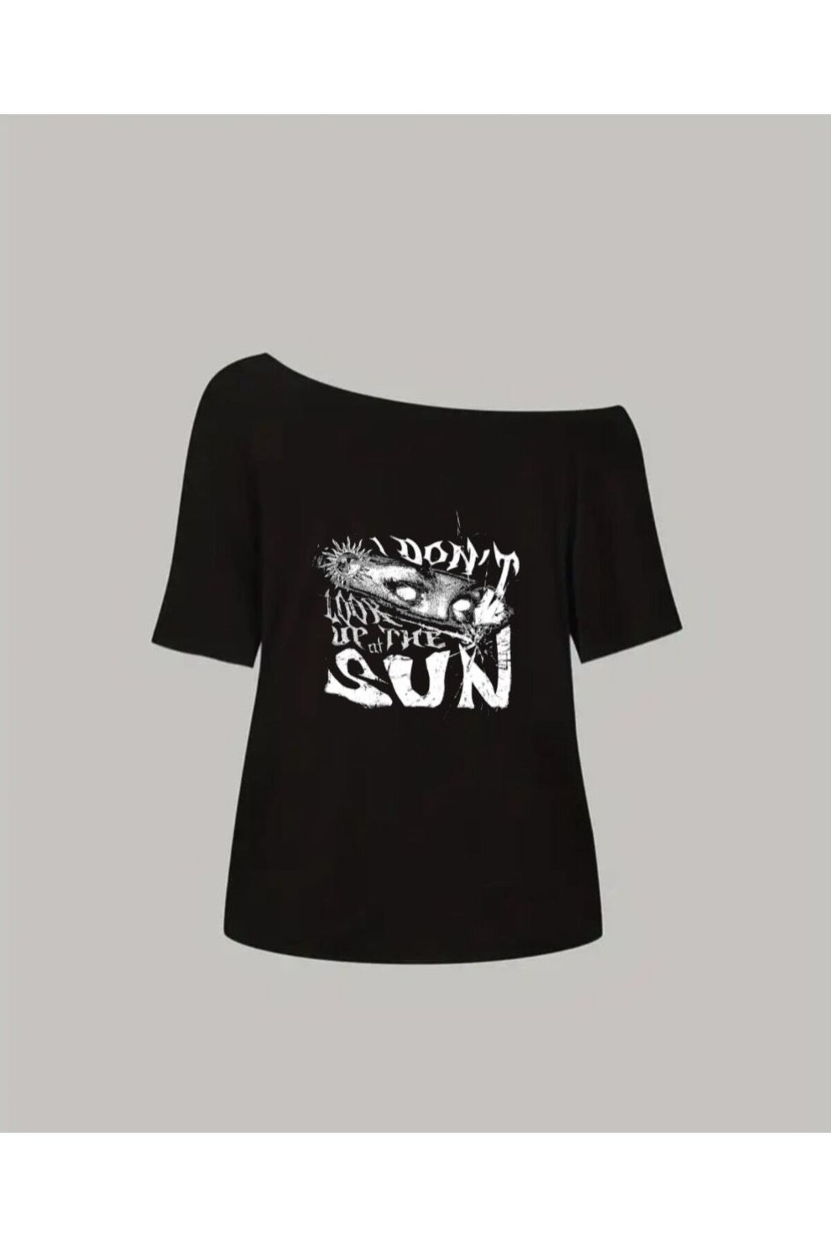 Koklonmoda Büyük Beden Kadın Düşük Omuz Kayık Yaka I Dont Sun Baskılı T-Shirt