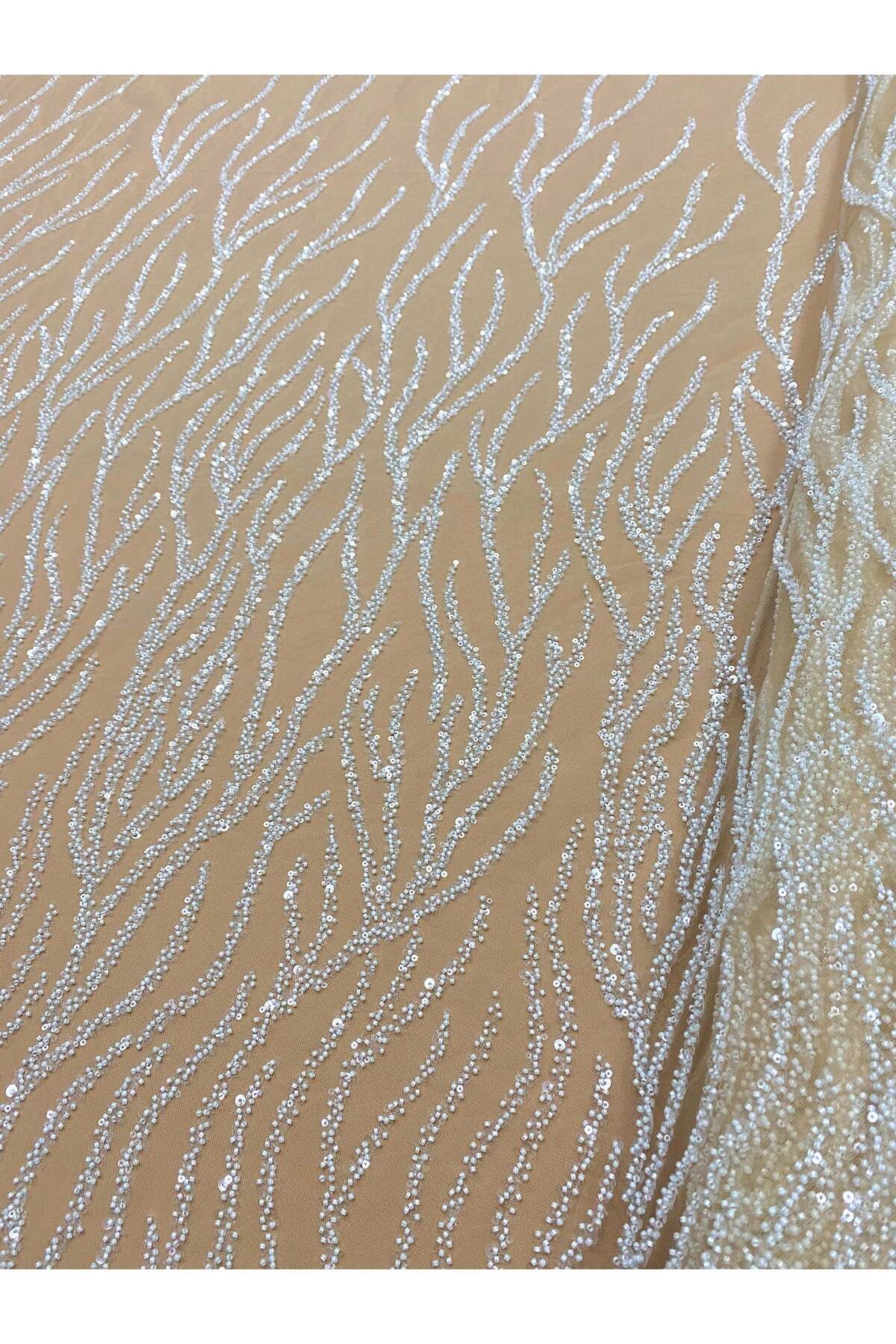 Luxuro-Ivory Couture Lace with Nude Tulle with Strings, Beads and Sequins 7
