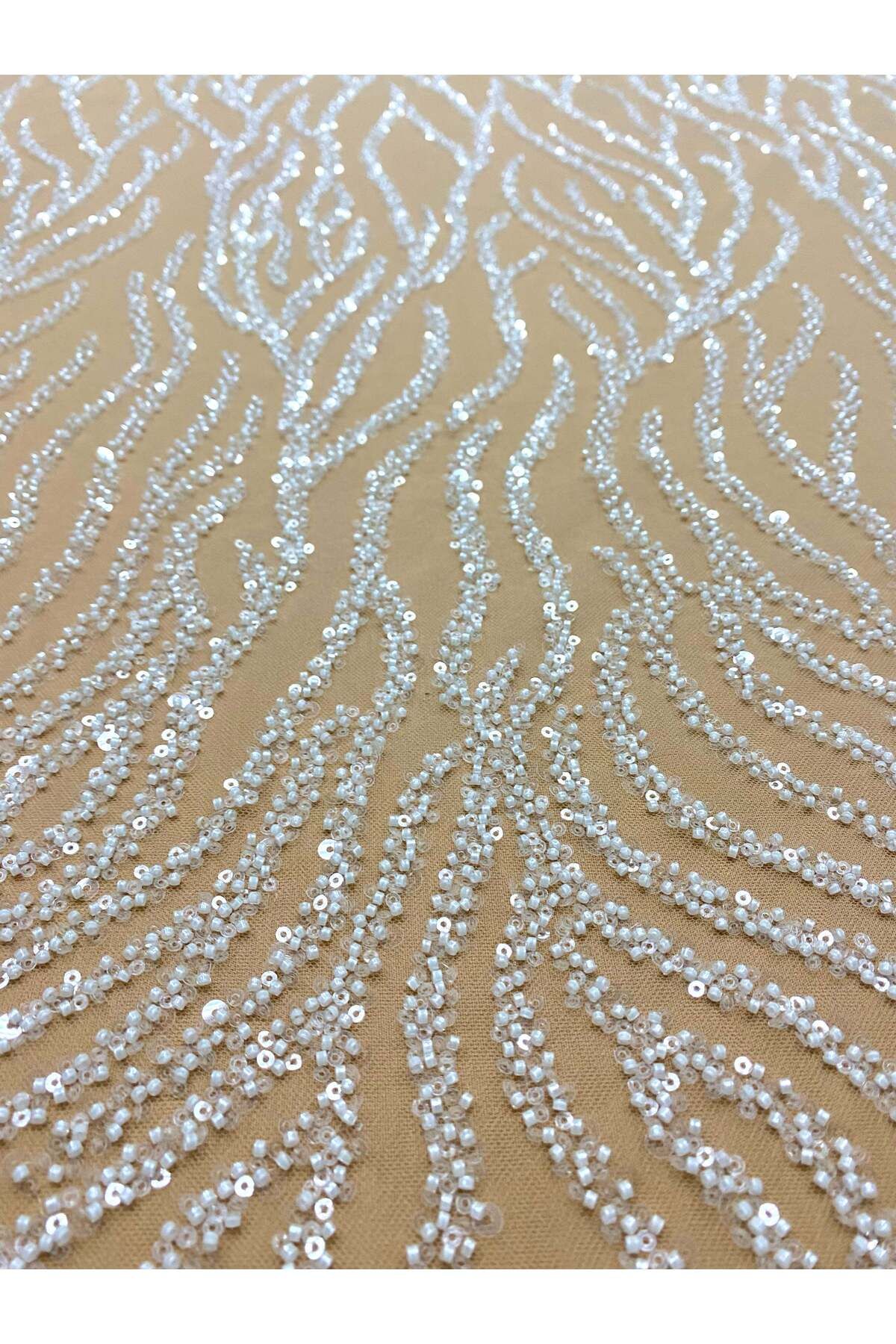 Luxuro-Ivory Couture Lace with Nude Tulle with Strings, Beads and Sequins 2