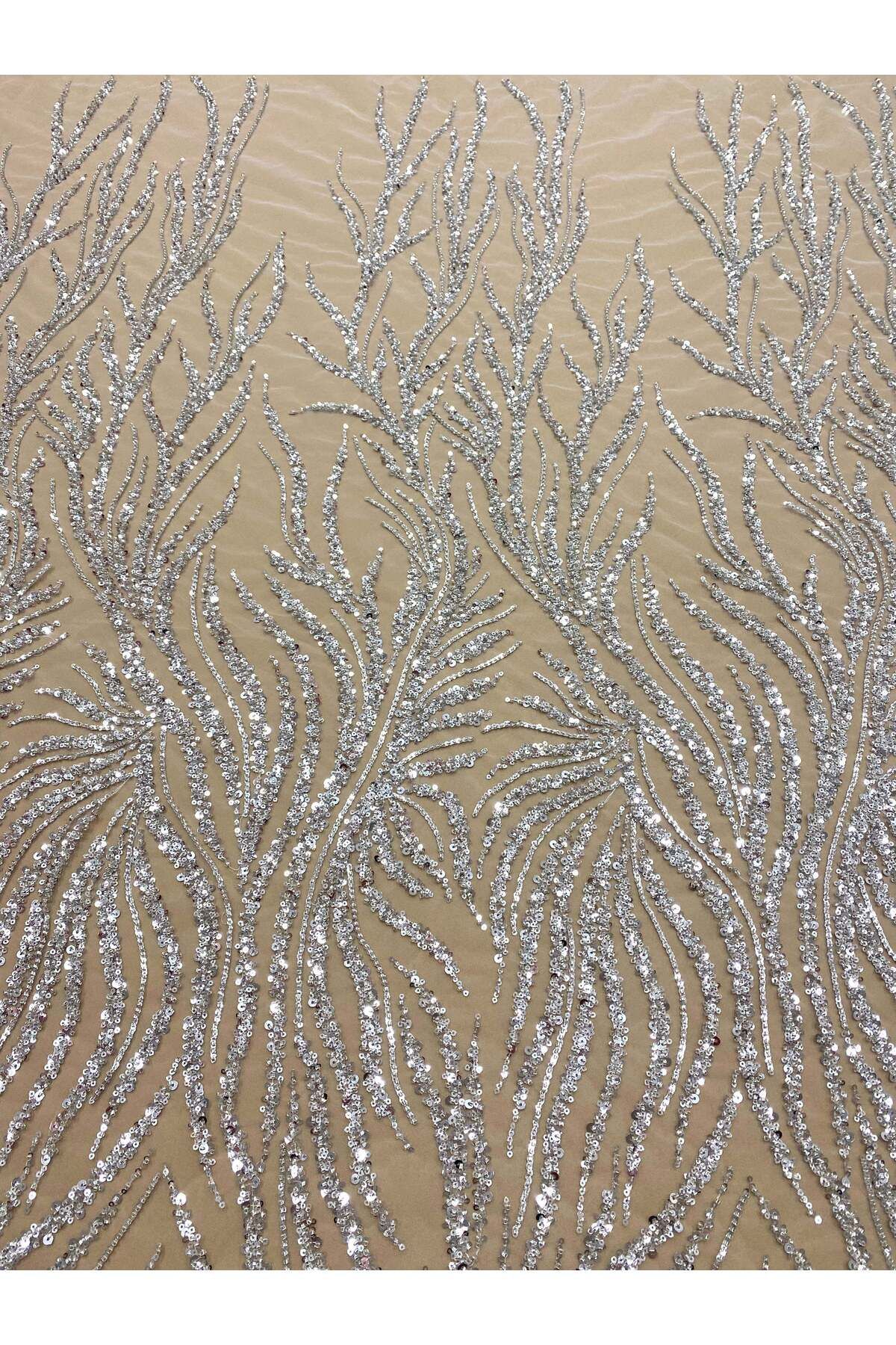 Luxuro-Silver Couture Lace with Strings, Beads and Sequins 3