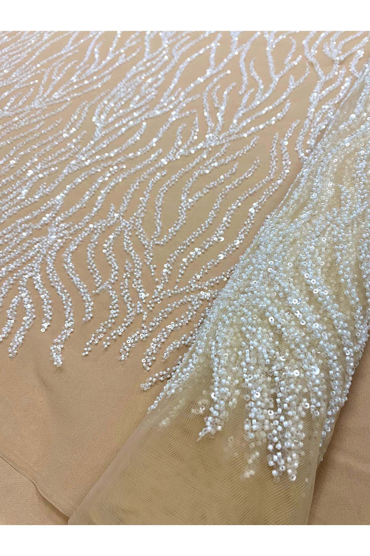 Luxuro-Ivory Couture Lace with Nude Tulle with Strings, Beads and Sequins 4