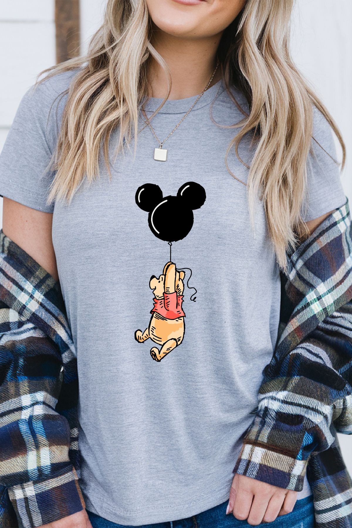 uniqwo Unisex Balon Winnie The Pooh Baskılı %100 Pamuk Premium Regular T-Shirt