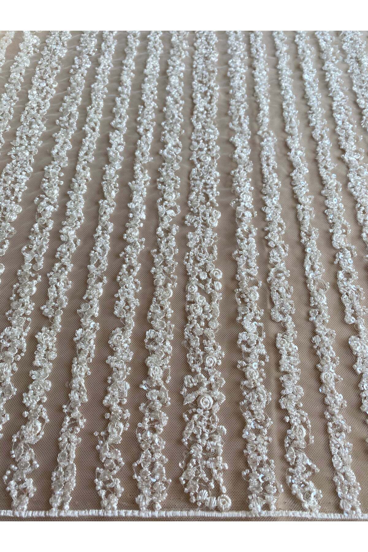 Luxuro-Ivory Lace Linear Pattern, with Pearls and Sequins 2