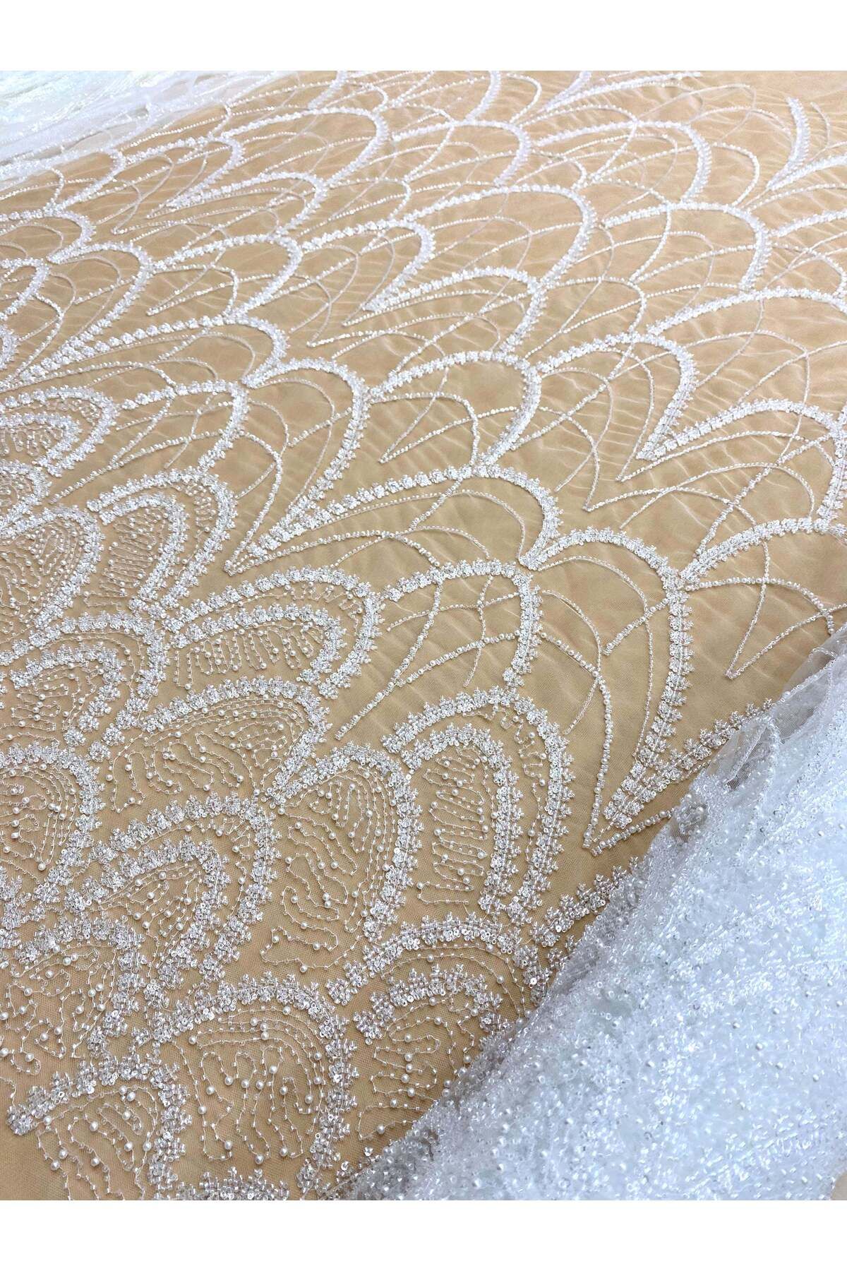 Luxuro-Couture Diamond Lace with Geometric Pattern, with Pearls, Beads and Sequins 6