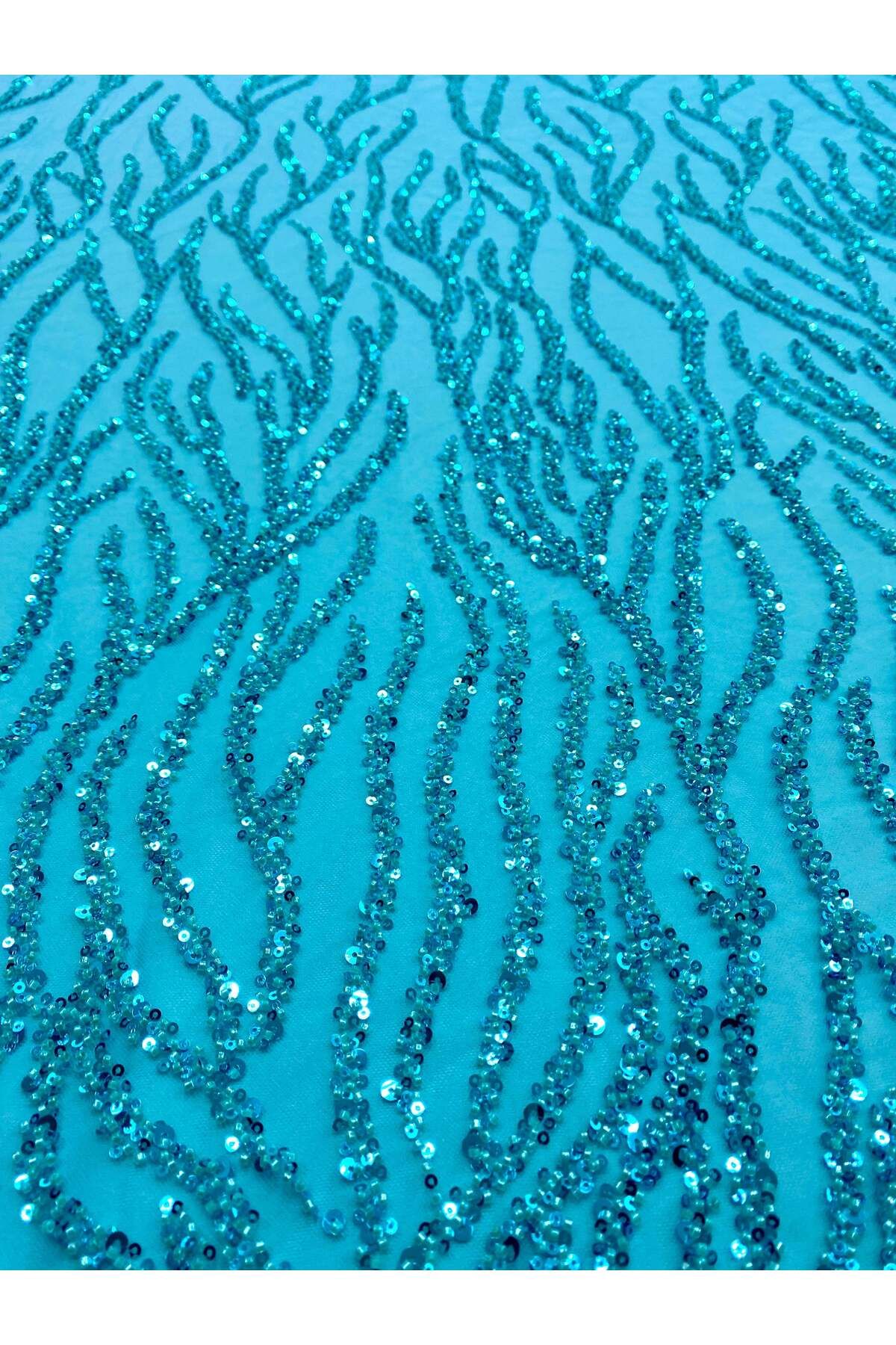 Luxuro-Turquoise Couture Lace with Strings, Beads and Sequins 4