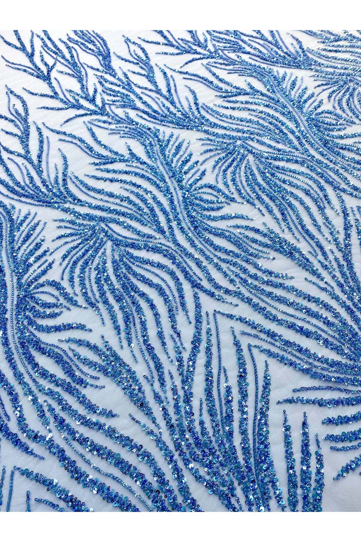 Luxuro-Sky Blue Couture Lace with Beads and Sequins 3