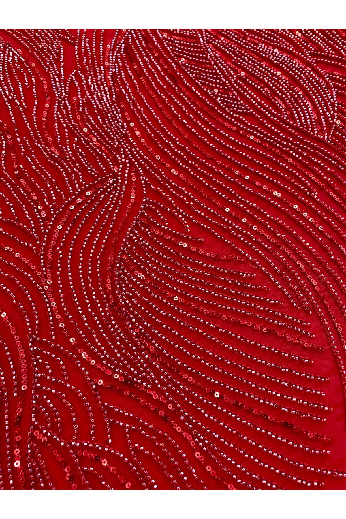 Luxuro-Red Couture Lace with Strings, Beads and Sequins 6