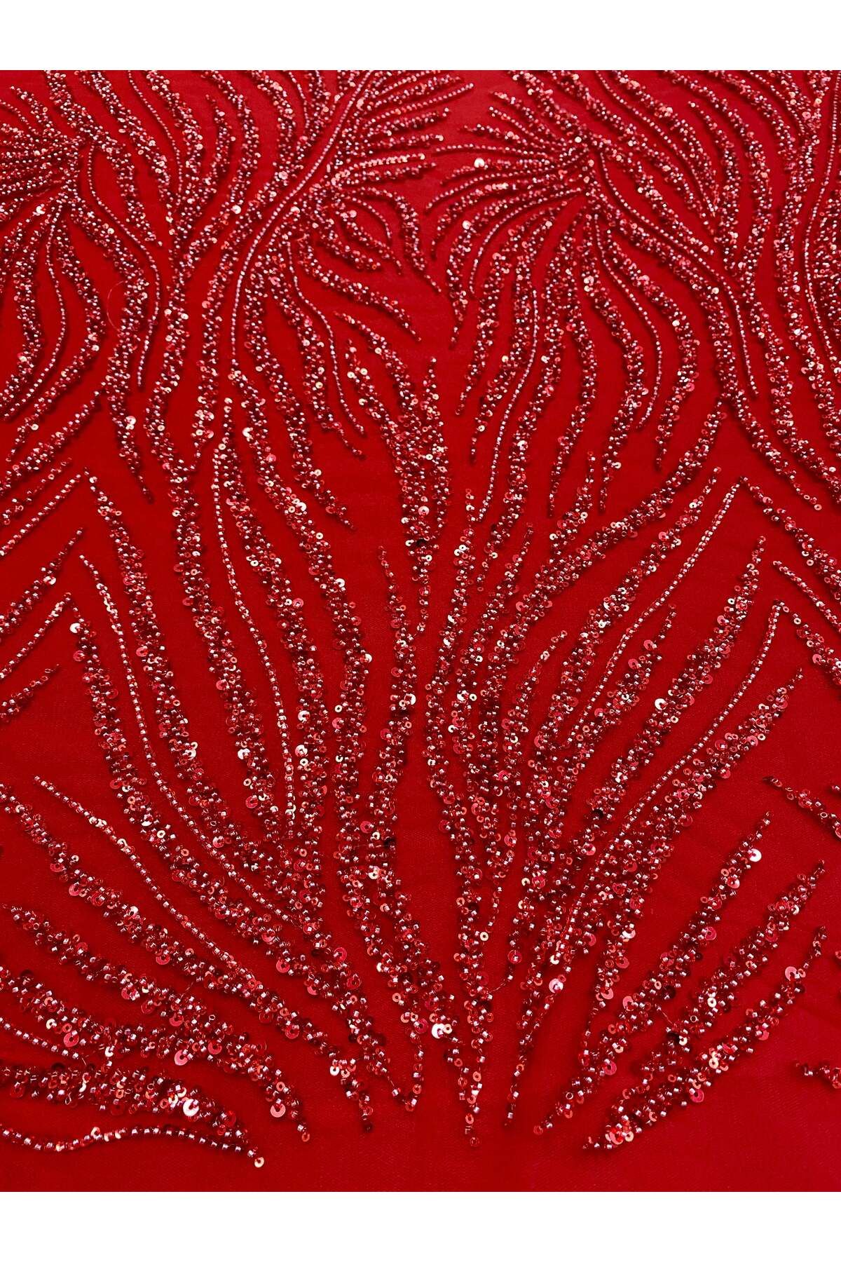Luxuro-Red Couture Lace with Strings, Beads and Sequins 3