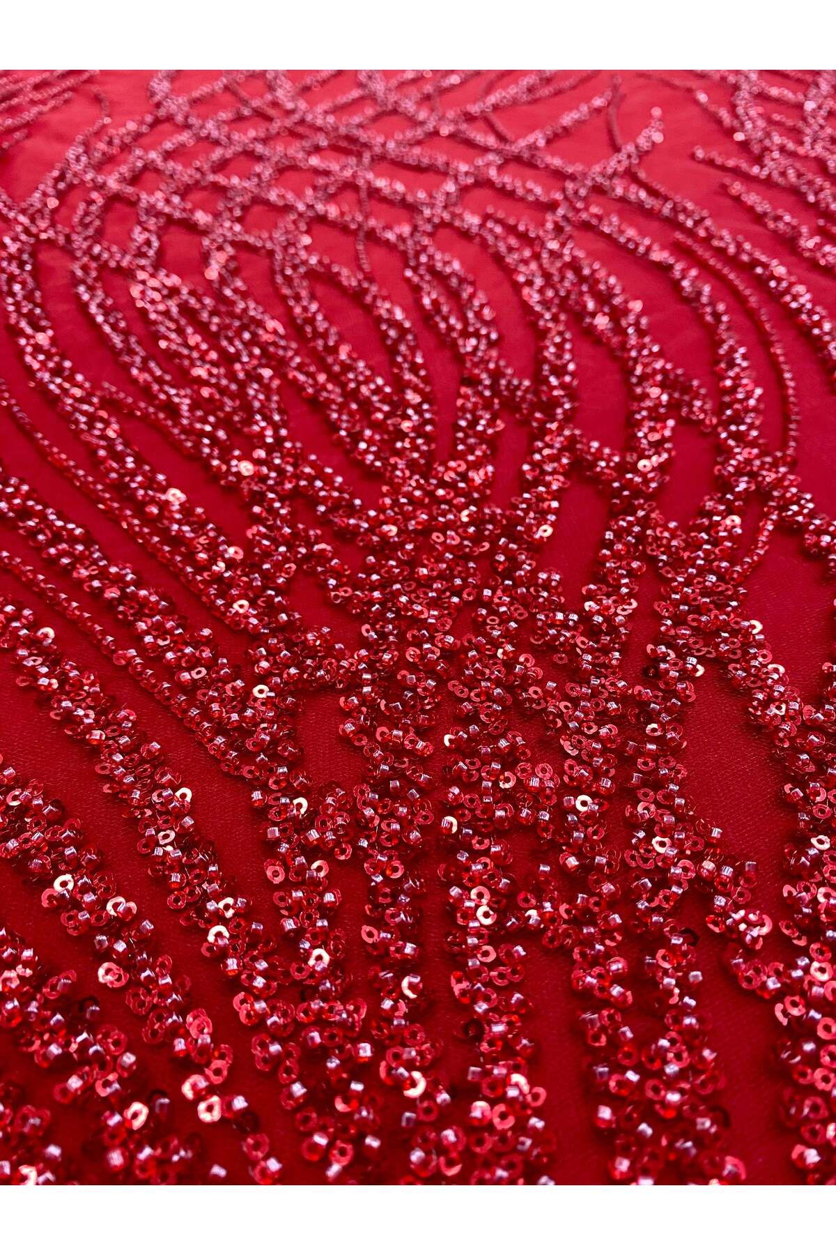 Luxuro-Red Couture Lace with Strings, Beads and Sequins 6