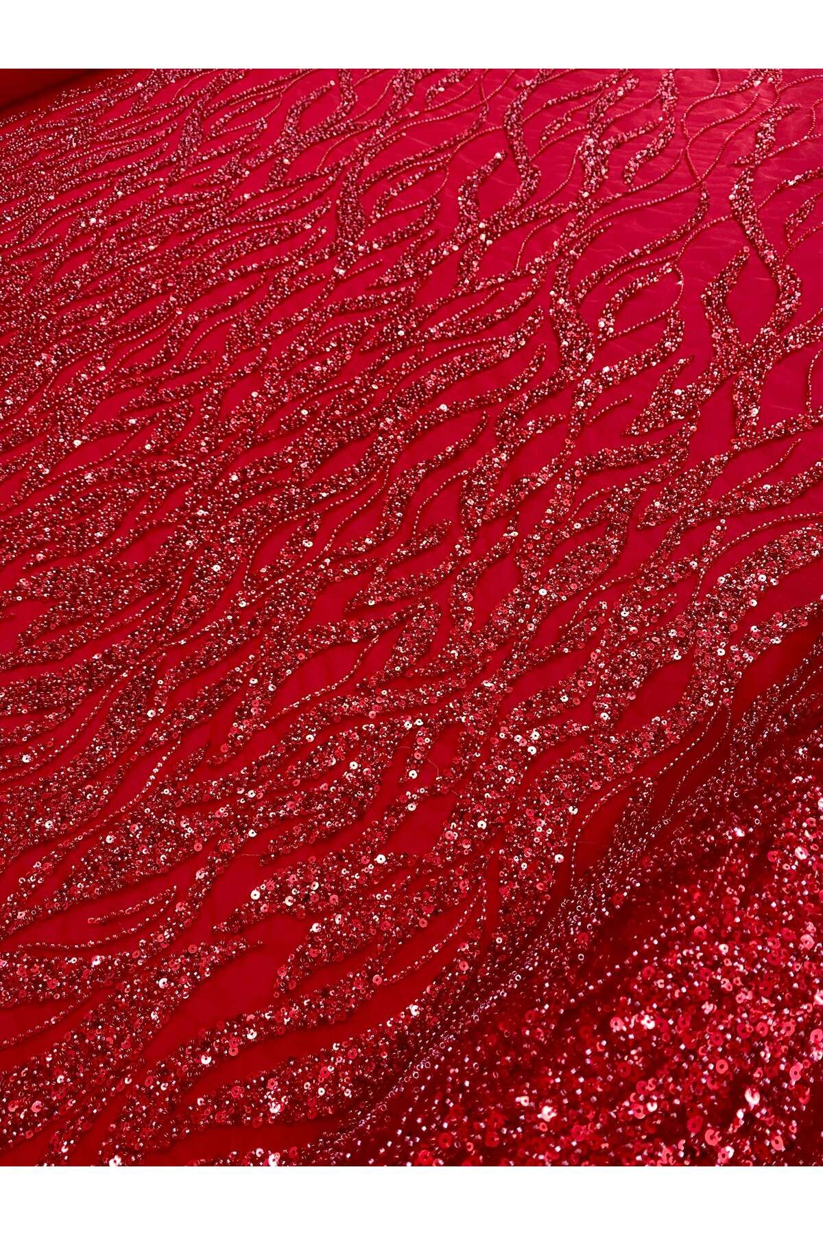 Luxuro-Red Couture Lace with Strings, Beads and Sequins 5