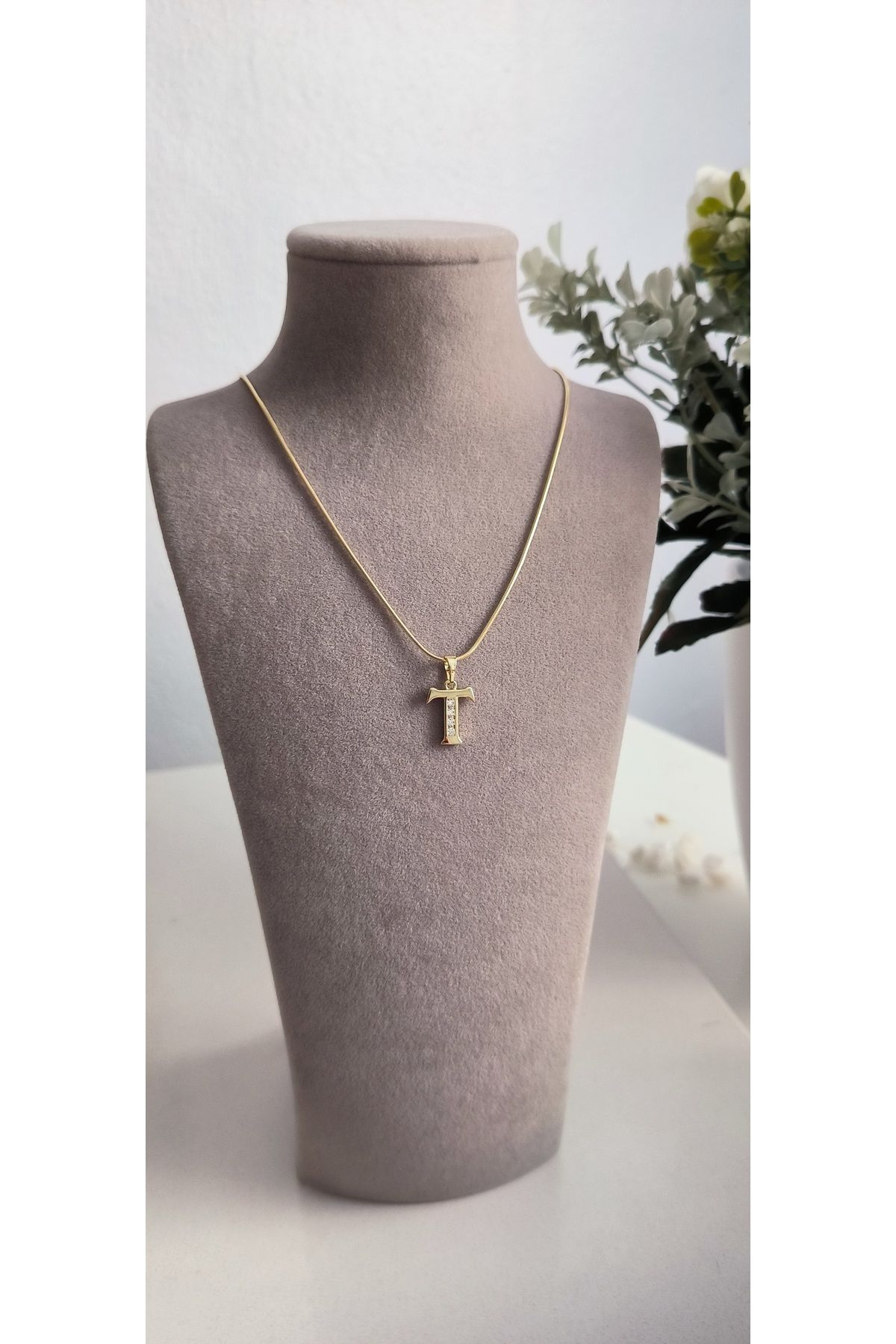 xUPING Altın Kaplama T Harfi Kolye Kararmaz 14K Rengindedir 45cm