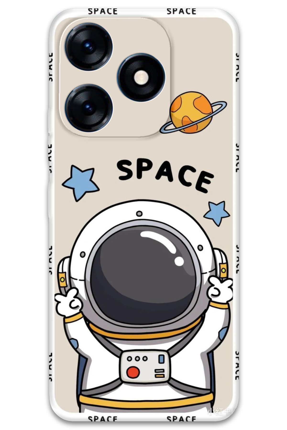 Gramaphone Tecno Spark 20c Uyumlu Astronot Desenli Telefon Kılıfı + Ekran Koruyucu - 5865