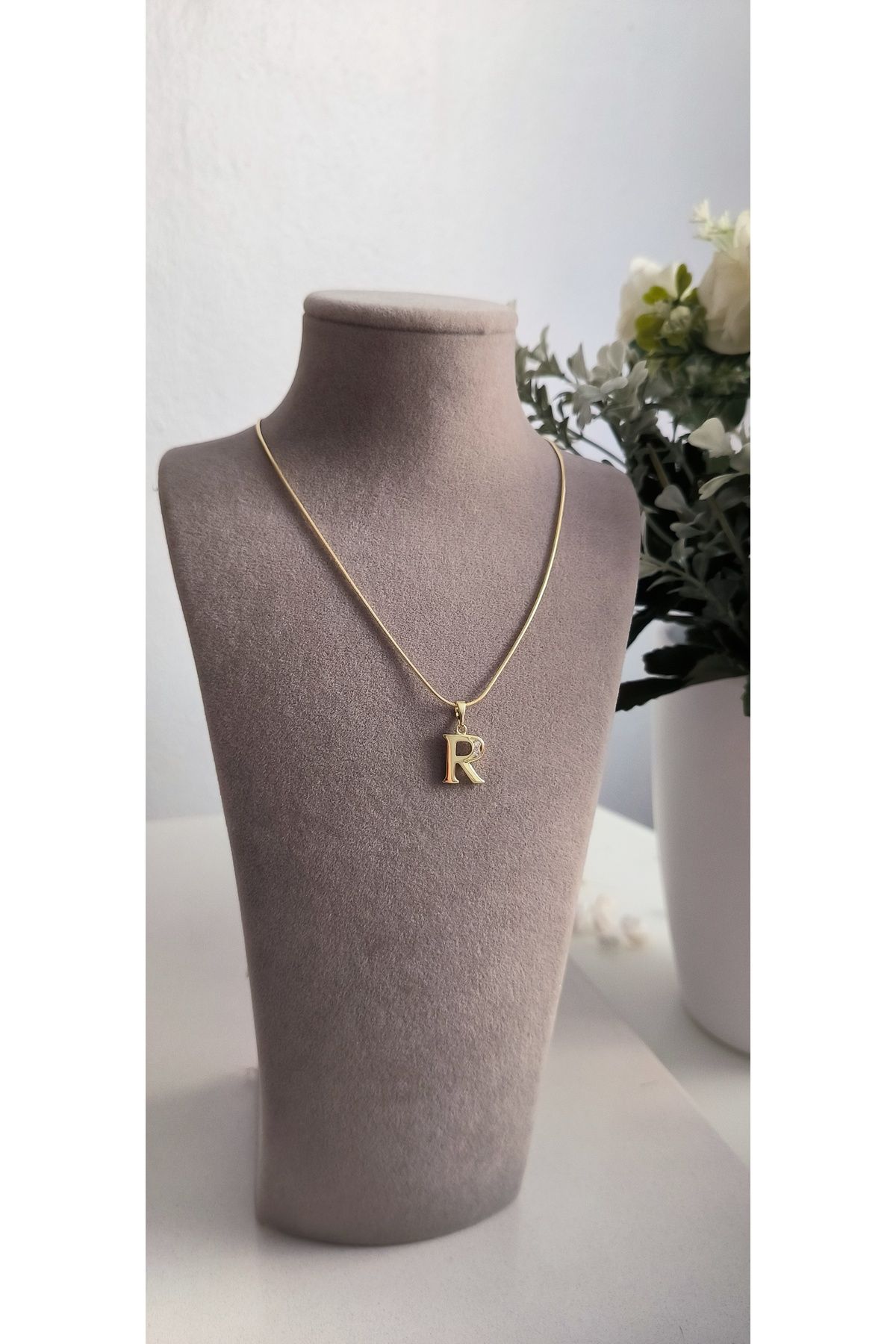 xUPING Altın Kaplama R Harfi Kolye Kararmaz 14K Rengindedir 45cm