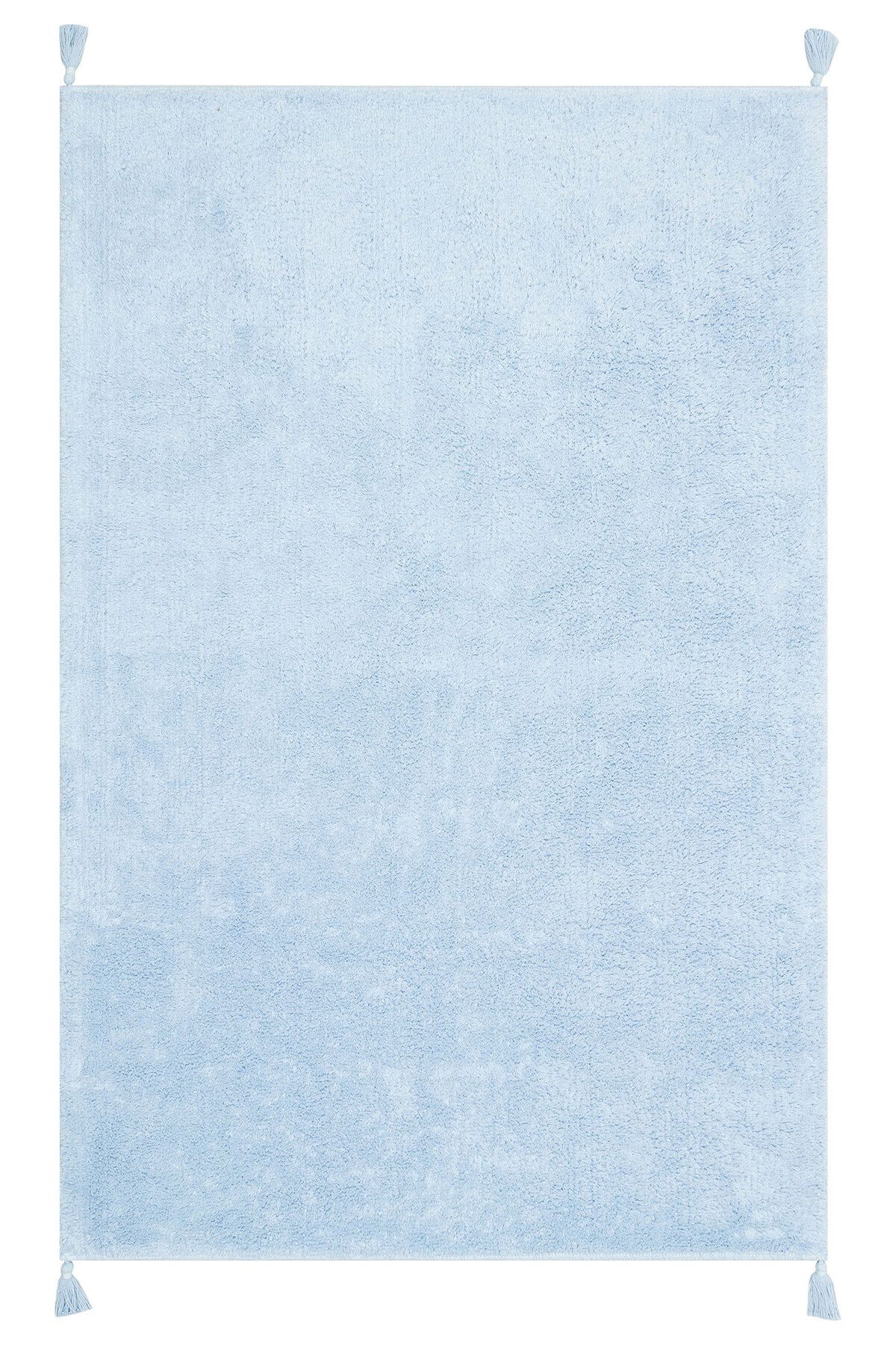 Eko Halı MAYER HALI COTTON BOON PLAIN BLUE Yıkanabilir Kaymaz Tabanlı Naturel Pamuk Bebek Halısı