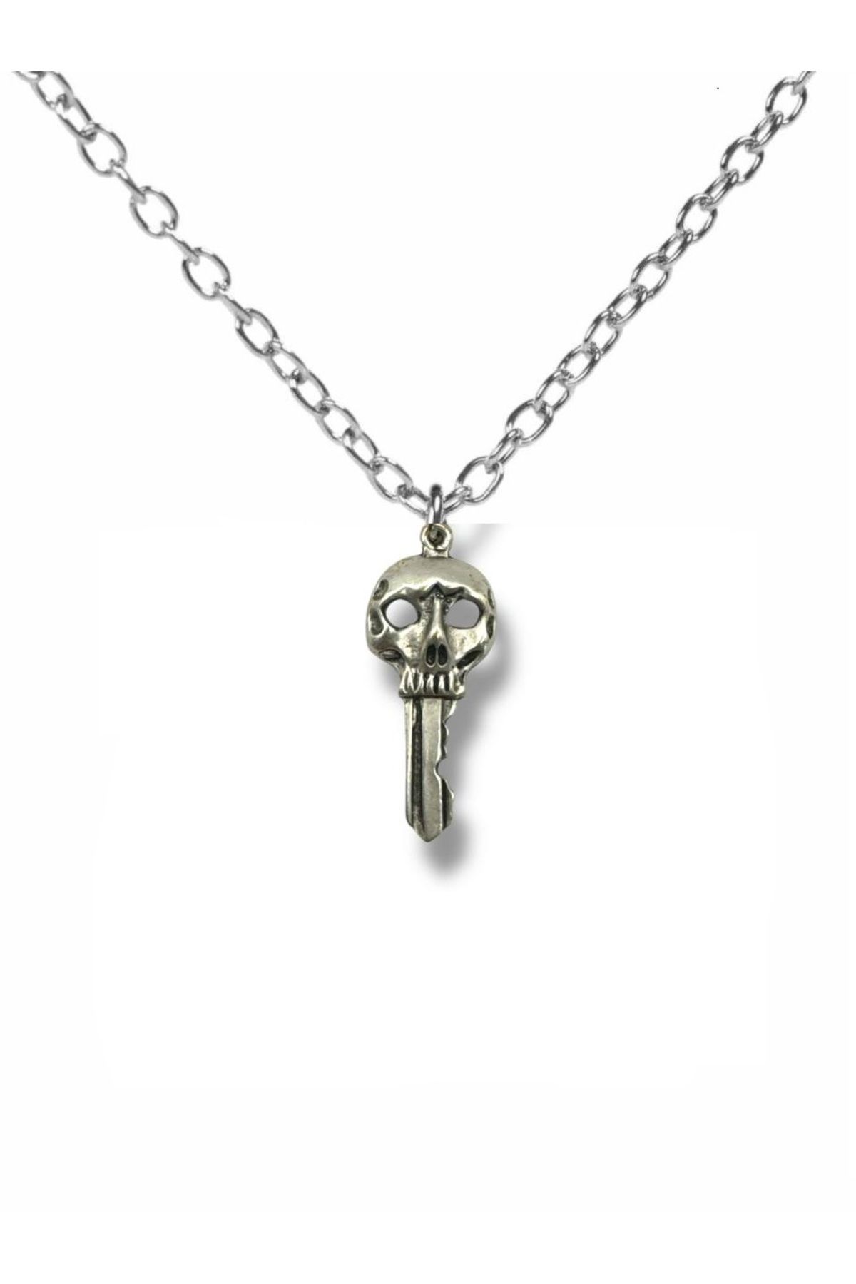 Herşey Nota Kurukafa Anahtarlık Figürlü Kolye | Metal Gotik Unisex Kolye – 60 cm Zincir