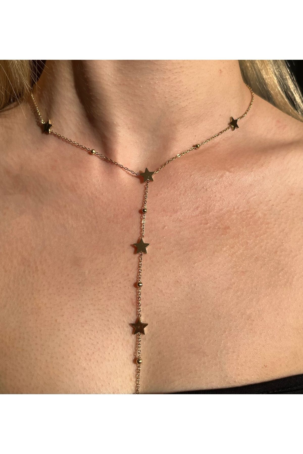 B&E SHİNE JEWERLY Kararmaz Çelik Yıldız Detay Y Model Kolye