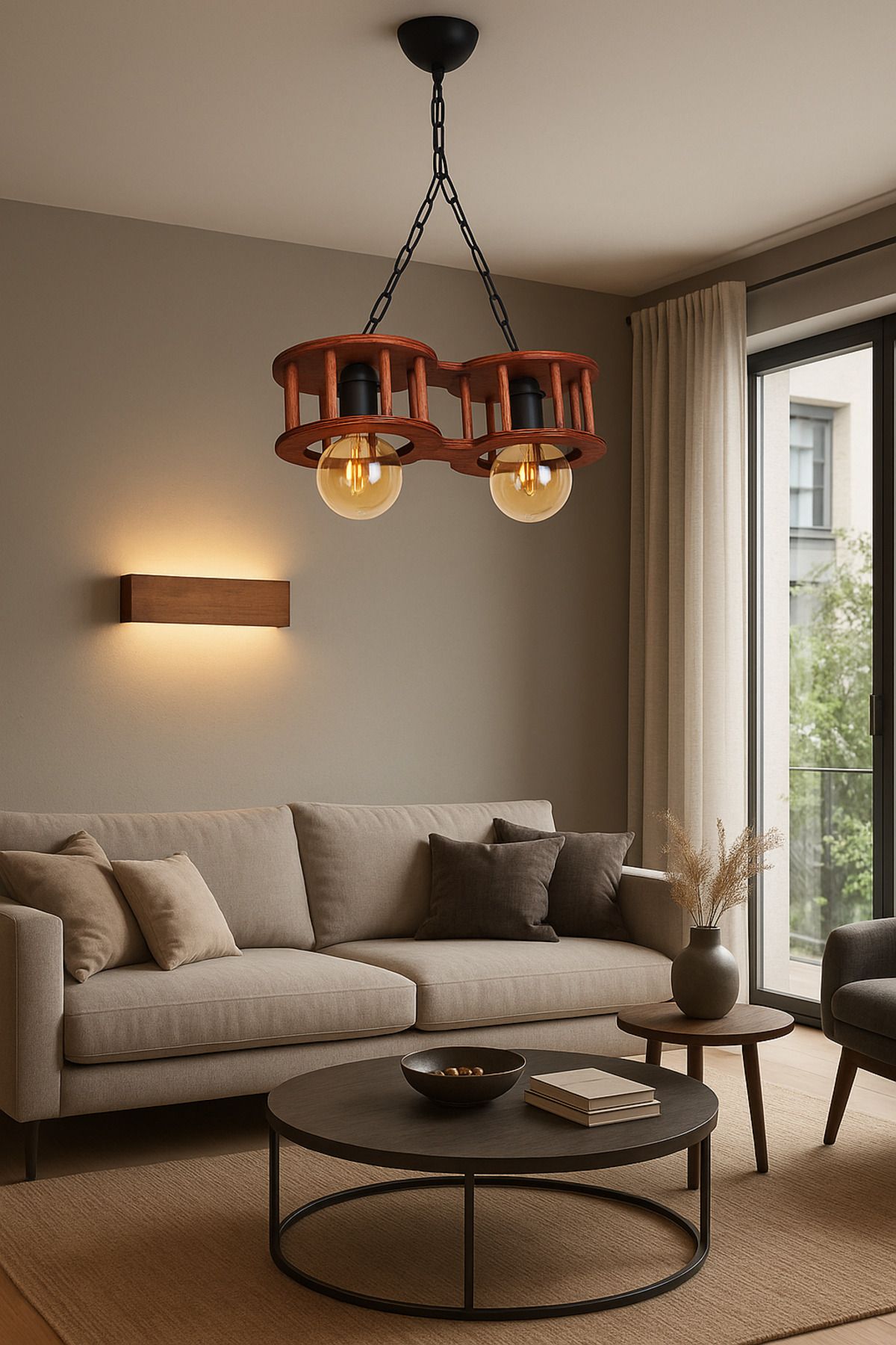 Aysem Wood Ahşap Avize Rustik Dekoratif Salon Cafe Otel Aydınlatma