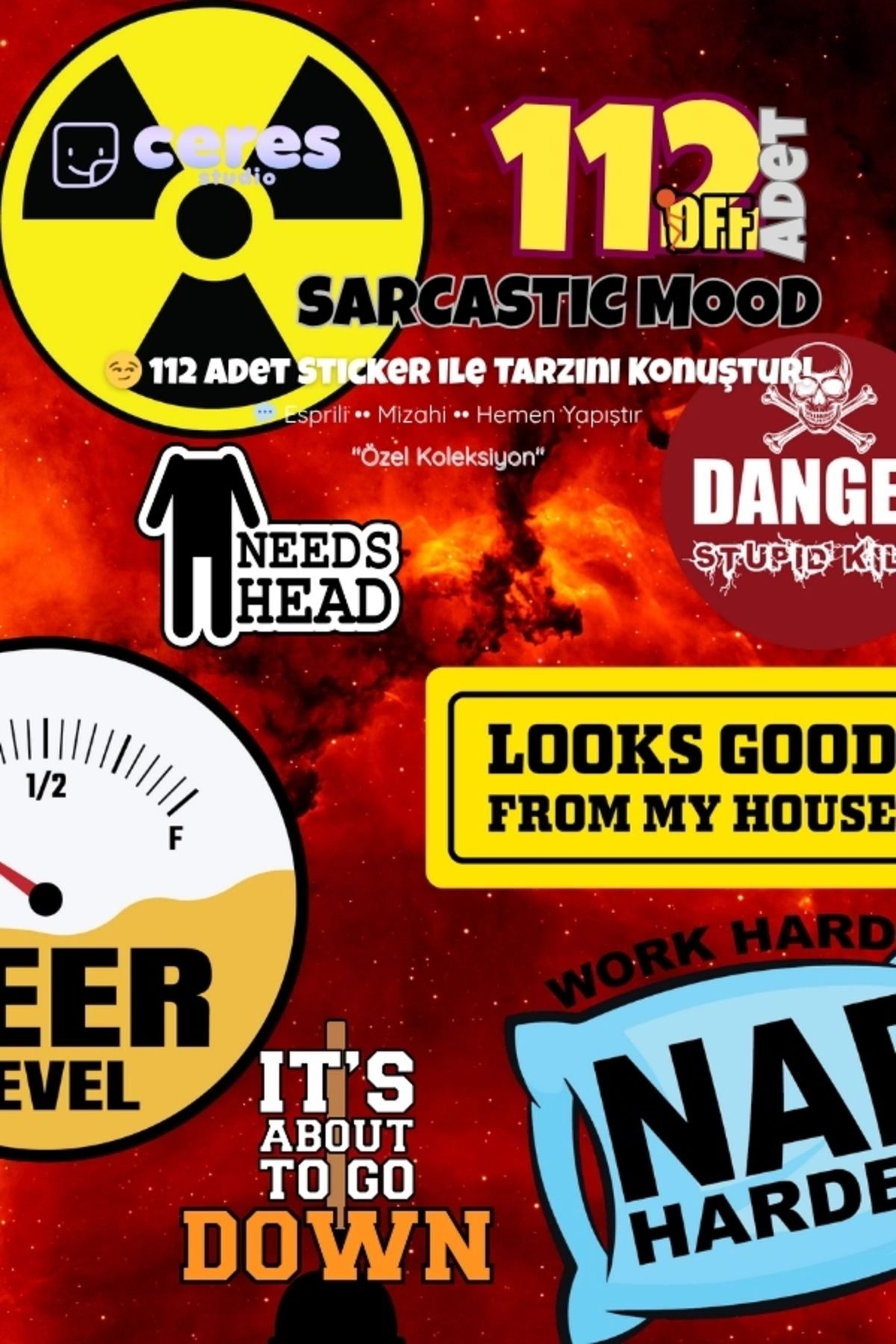Ceres Studio Sarcastic Mood Sticker Seti – 112 Parça Esprili, Mizahi, İronik Sticker Koleksiyonu