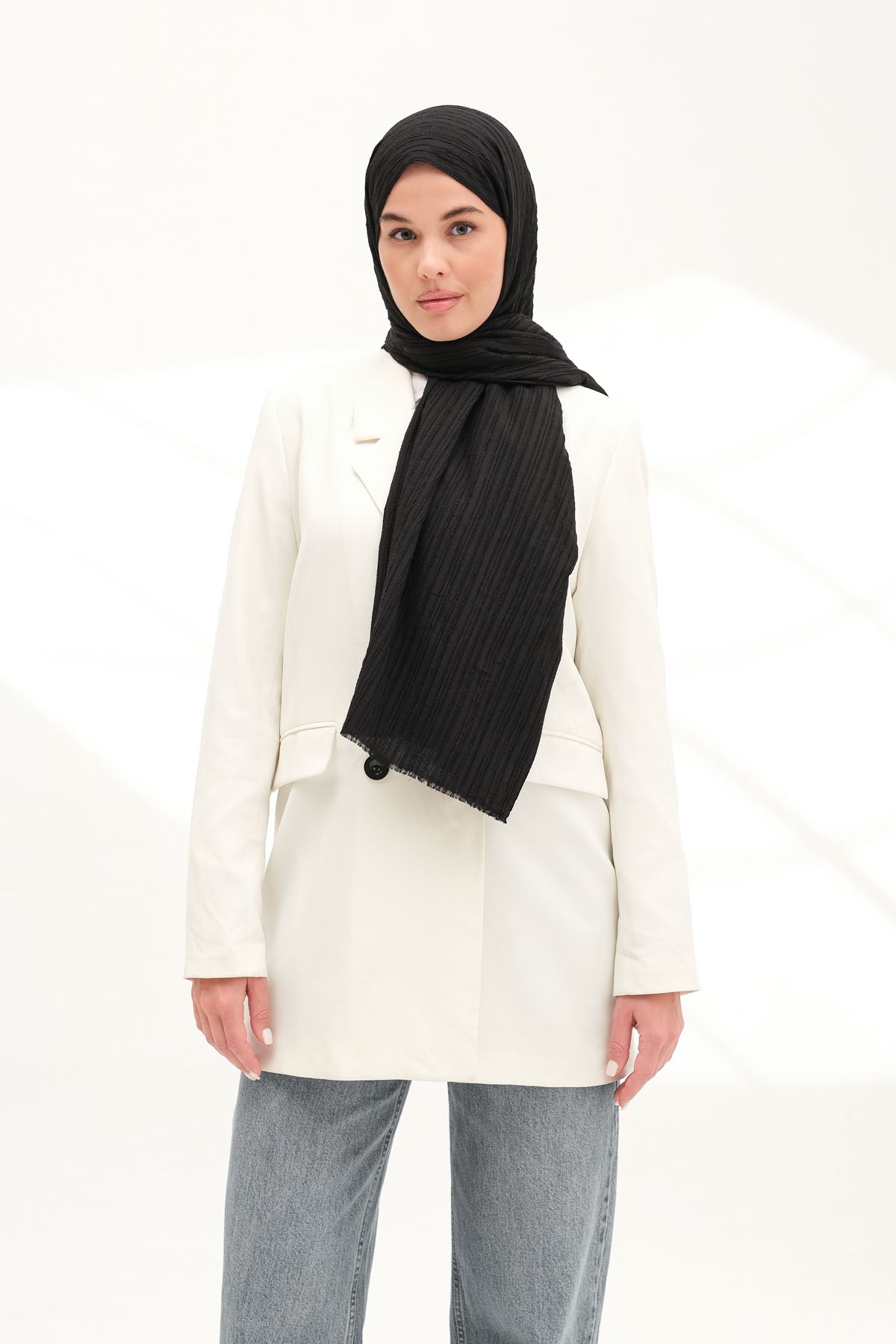 Aida Scarfs Modal Gofre Şal Siyah