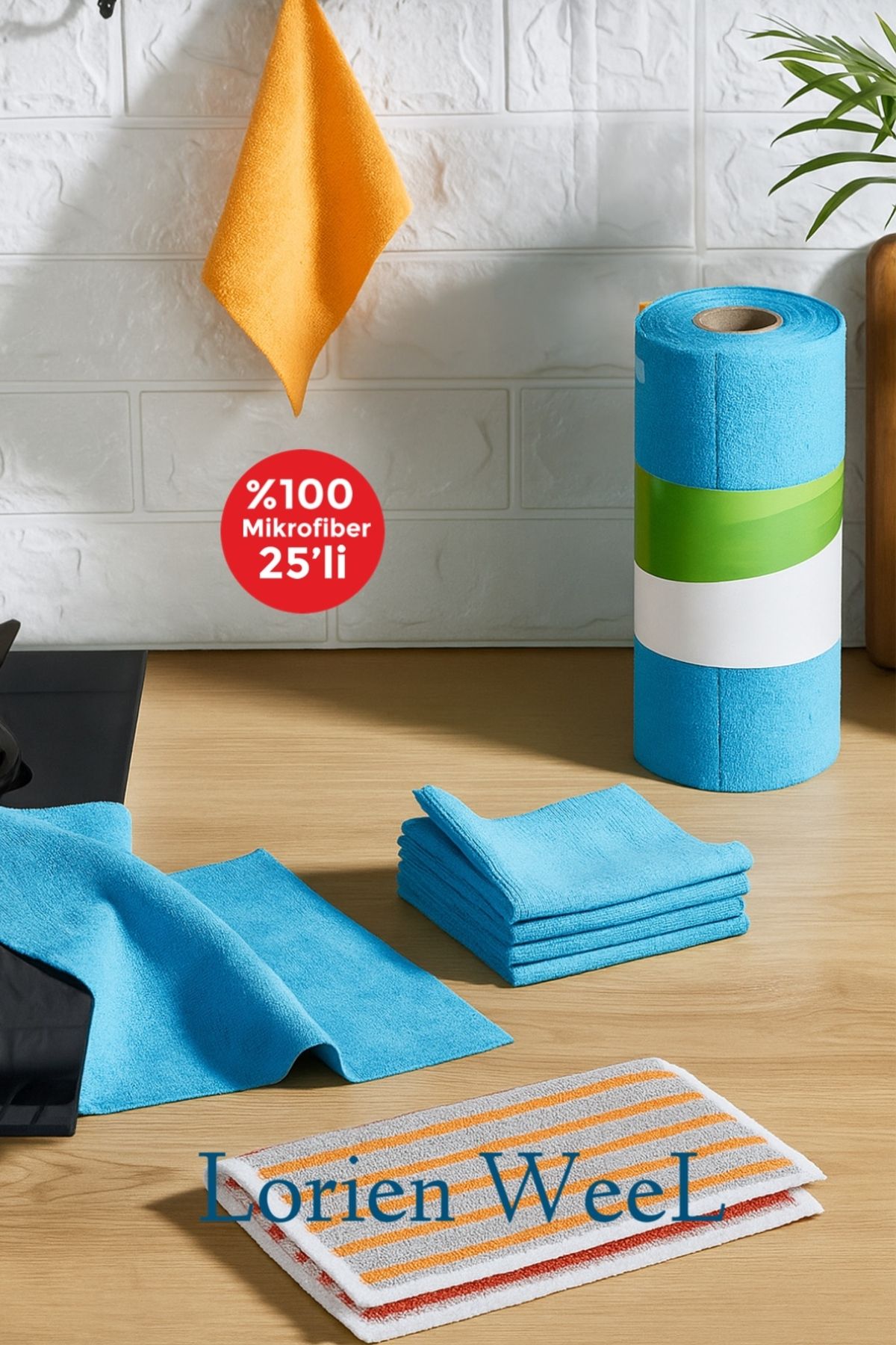 Şahika Kristal cama atılan imza (25’li) Rulo Mikrofiber Mutfak Temizlik Bezi 25*25 Leke Tutmaz Koku Yapmaz