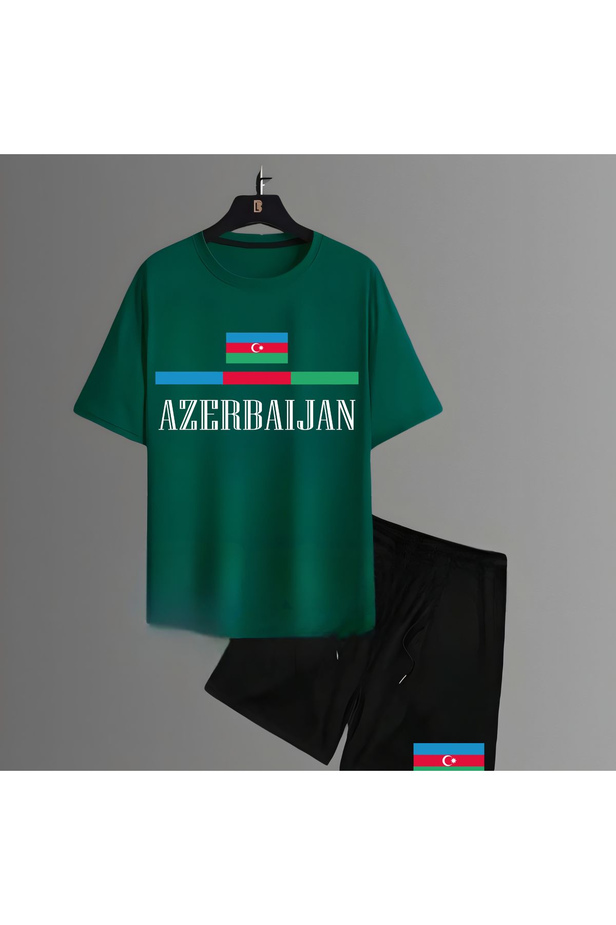 Biy Store Azerbeycan milli takım forma baskılı unisex kısa kollu kadın erkek tişört t-shirt şort takımı