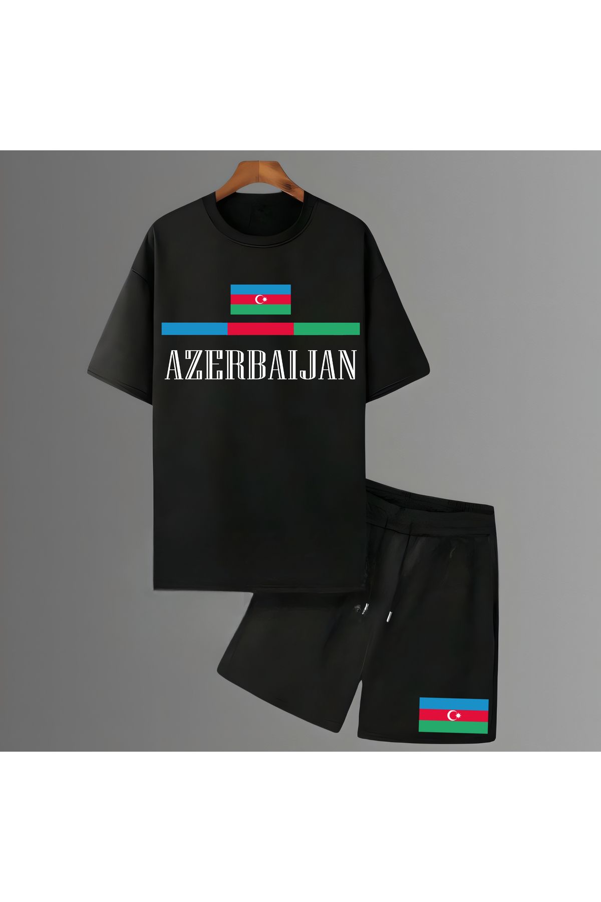 Biy Store Azerbeycan milli takım forma baskılı unisex kısa kollu kadın erkek tişört t-shirt şort takımı