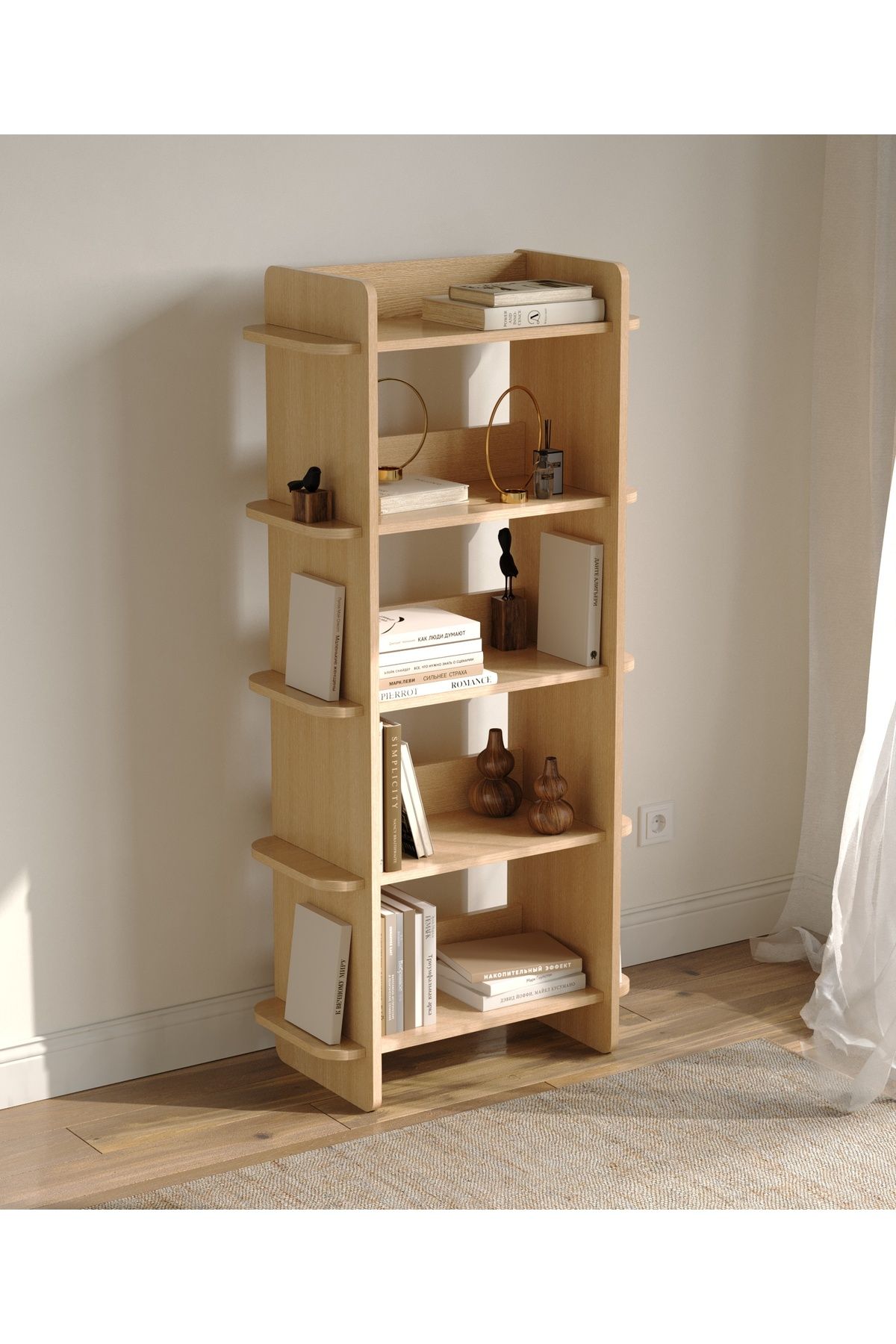 Misinko Bolu Kitaplık | 70 cm - 5 Raflı Açık Meşe Renkli