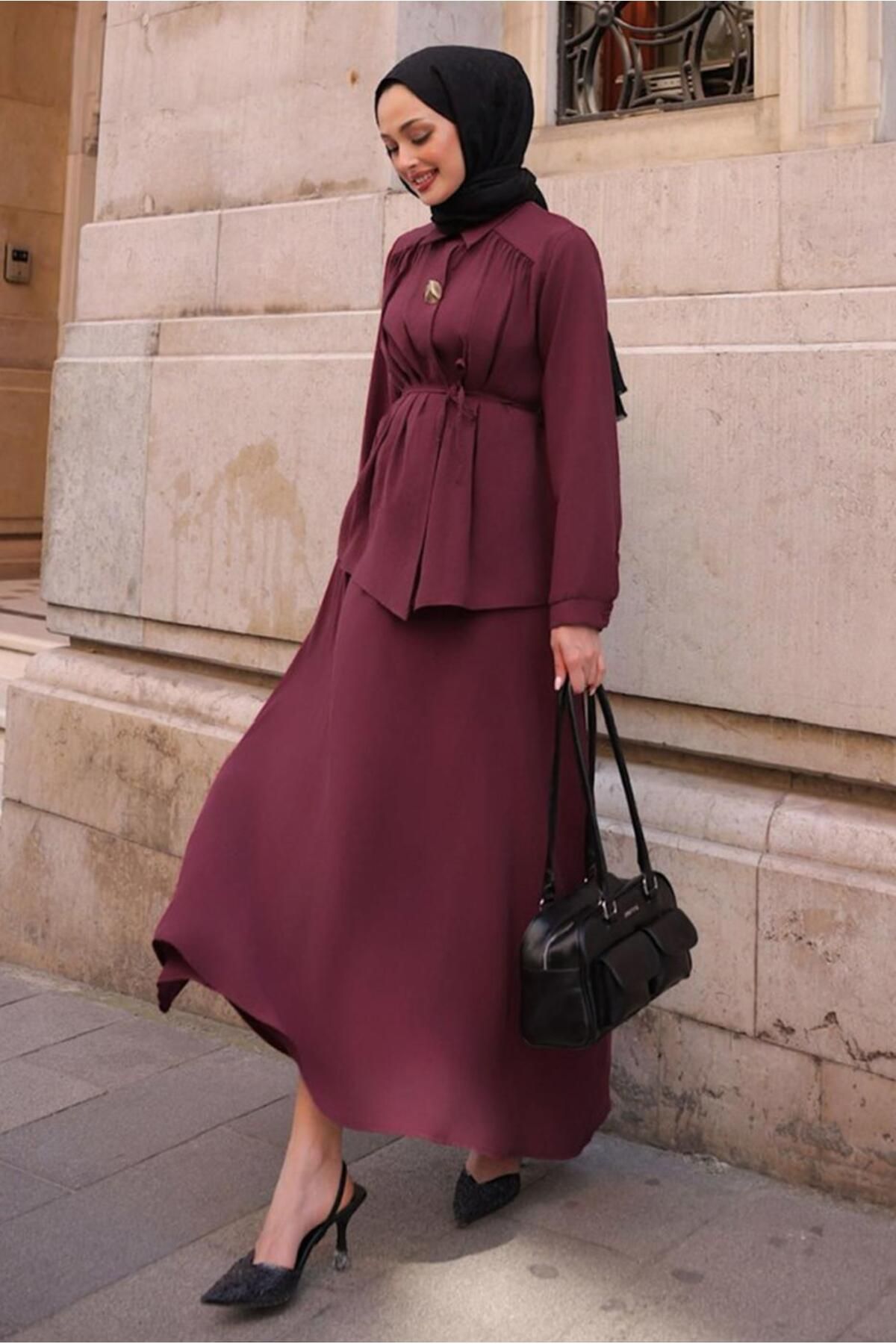 TRENDTESETTÜR KADIN BORDO BAĞCIKLI ETEKLİ TAKIM T 4194