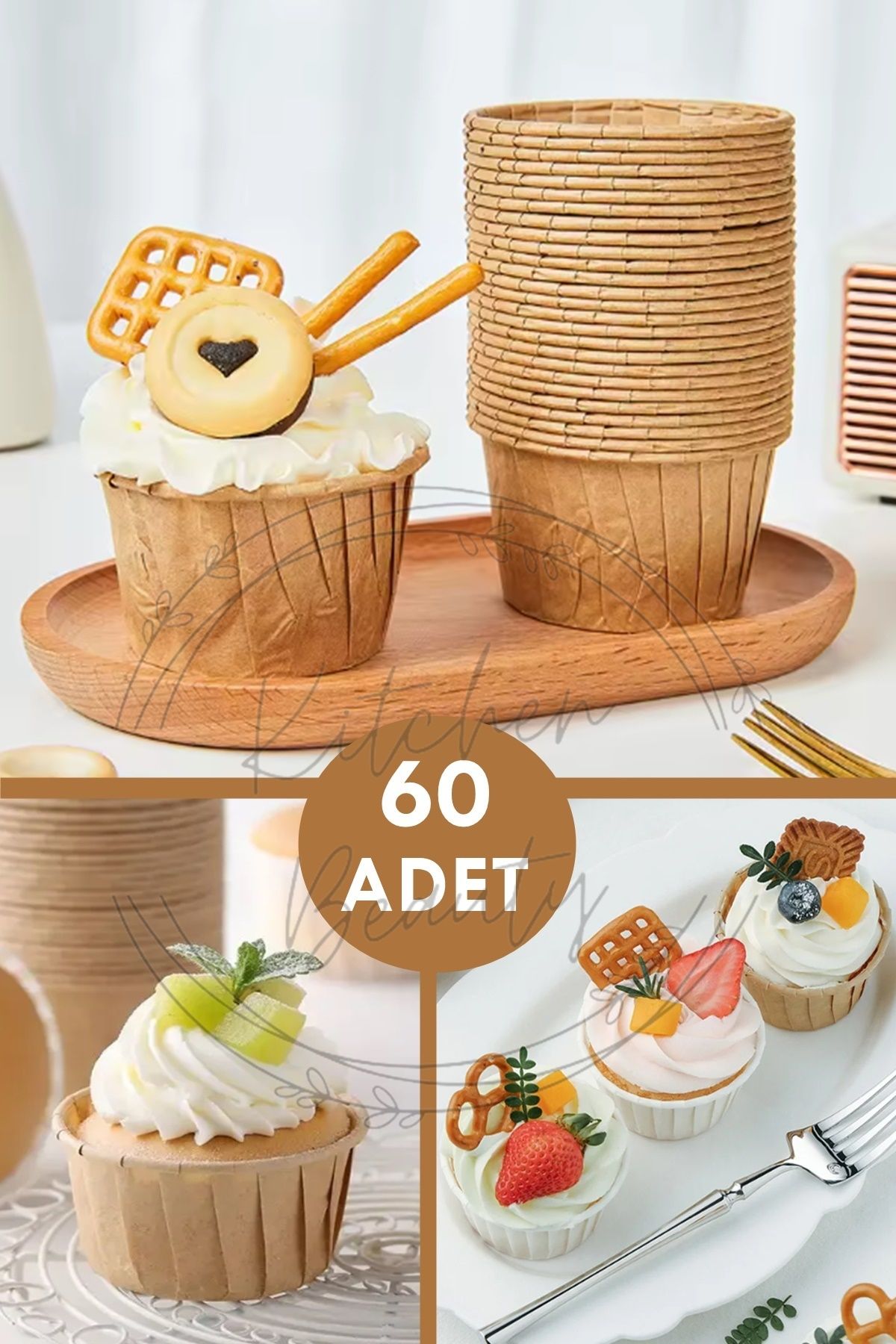 Kitchen Beauty 60'lı Kraft Muffin Cupcake Kalıbı Kek Kapsülü Naturel Kek Kalıbı , Safari Konsept , Airfryer Uyumlu