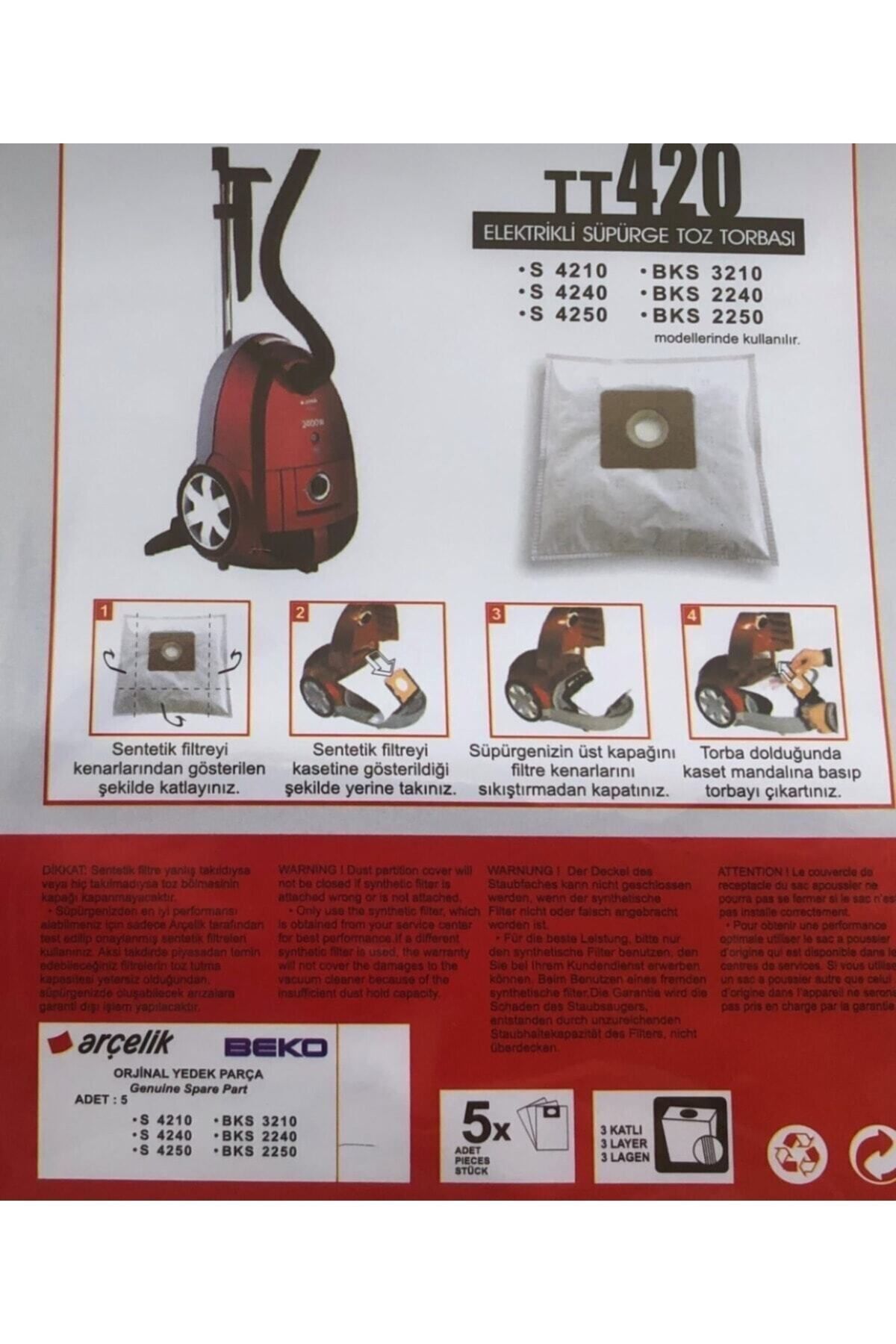 Arçelik 0-250 L Trb 6986 B 15 Adet Toz Torbası 01 0 - 250 Watt 220 - 240 V 2 Yıl EPA C / F