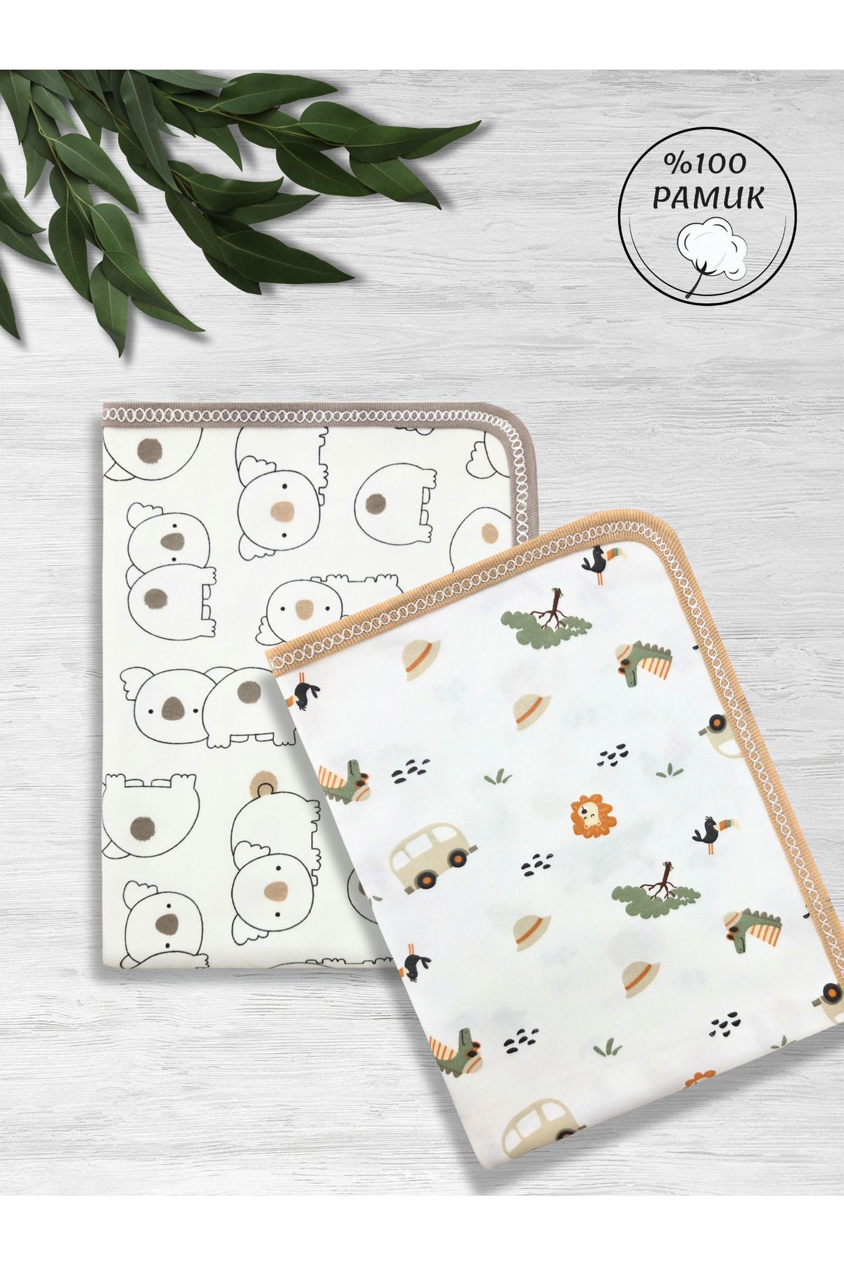 GizaKids %100 Pamuk 80*90cm Çift Katlı Penye Bebek Battaniyesi 2li Set