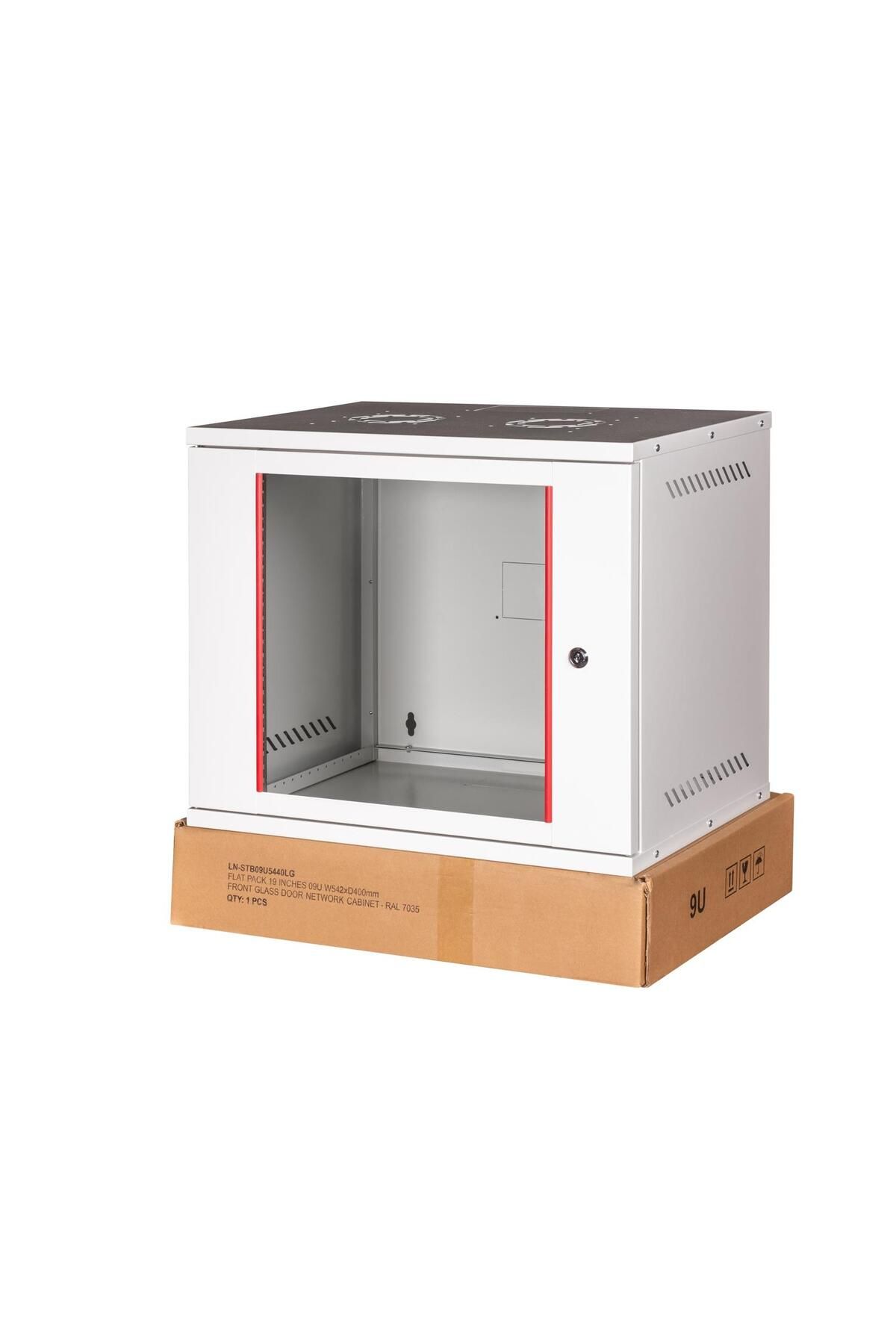 Lande - 9U 19" Cam Kapaklı Duvar Tipi Rack Kabinet – Genişlik: 544 mm | Derinlik: 400 mm – Açık Gri