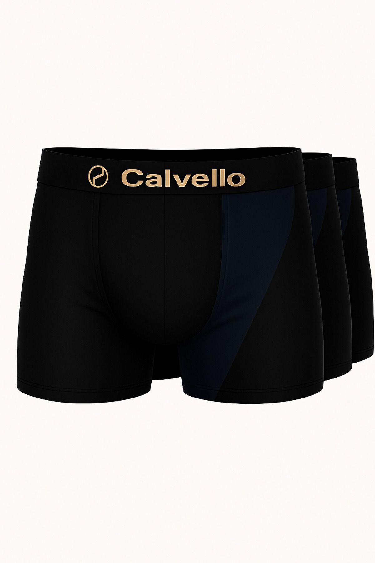 CALVELLO Phantom Edge 3'lü Boxer Seti – Siyah Altın Logolu | Likralı Süprem Kumaş