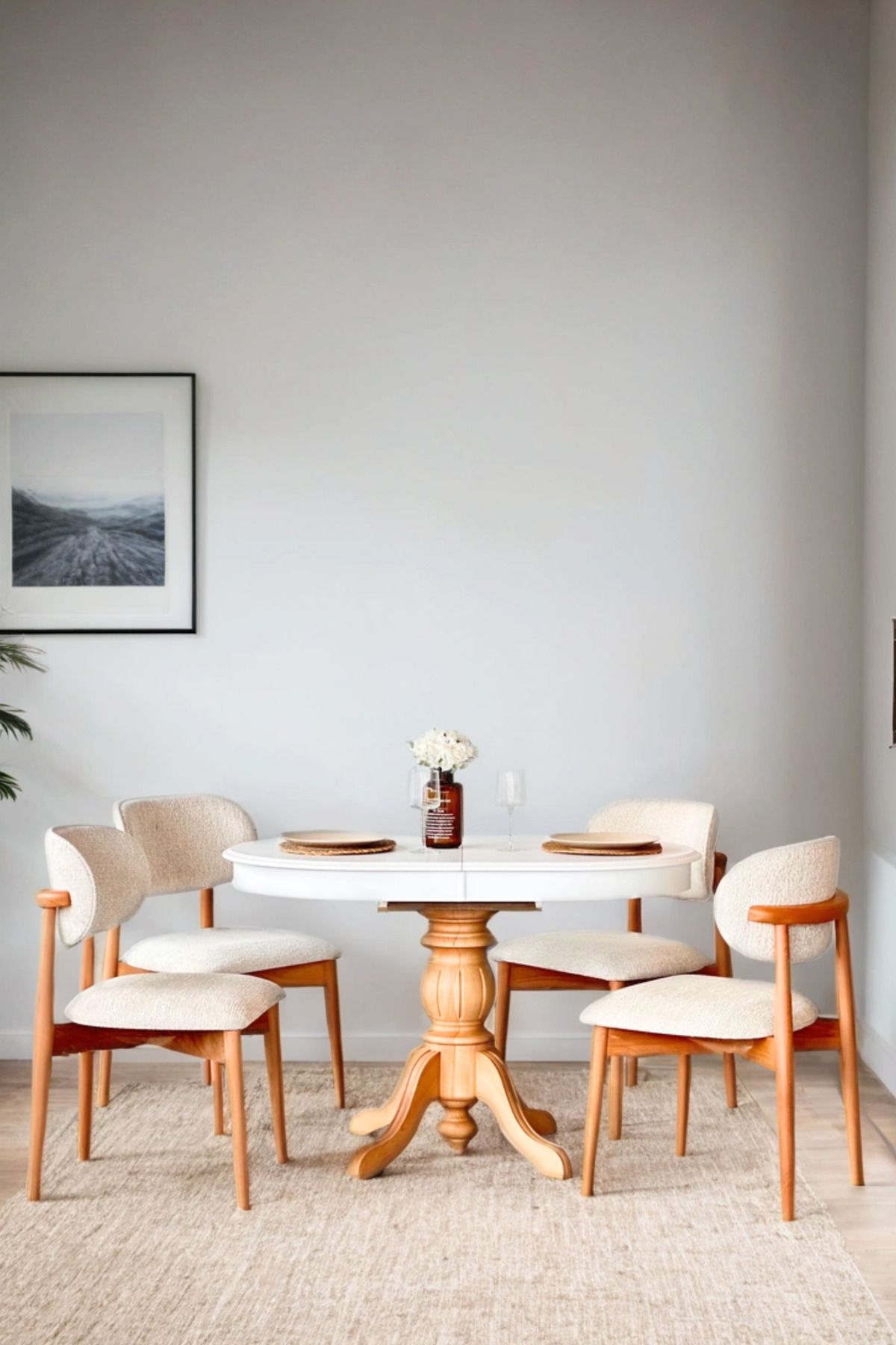 Woodenbend Verona Natural Beyaz Ahşap Açılır Masa Sandalye Takımı