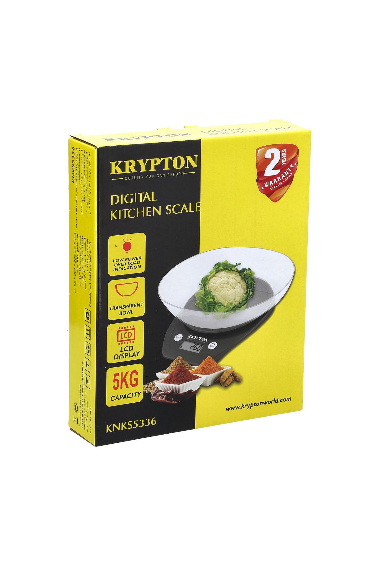 KRYPTON-Food Scale with Plastic Bowl – 5kg, LCD Display, Colorful, Auto Tare, Overload Alert 4