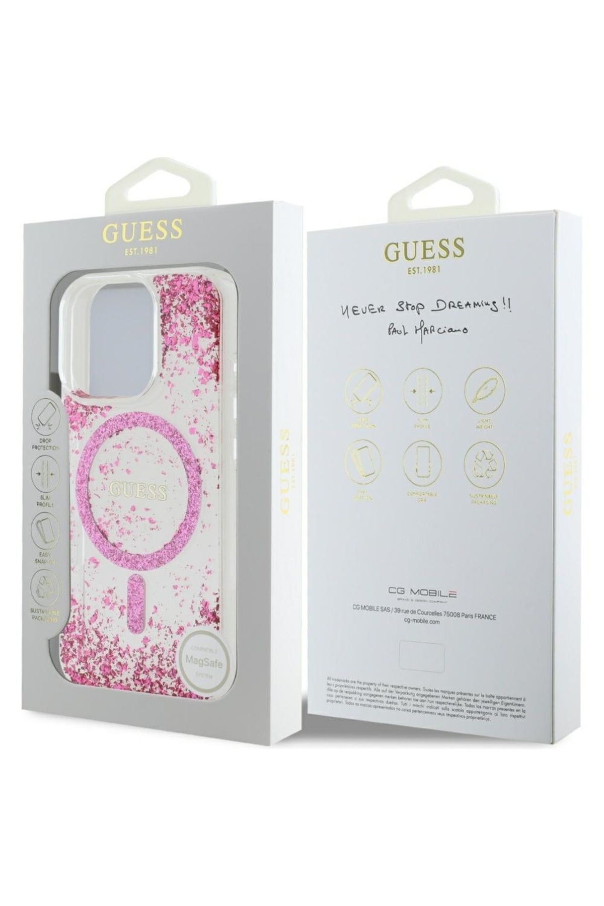Guess-Case for iPhone 16 Pro - Guess Hardcase Resin Bottom Glitter MagSafe (GUHMP16LRGRGEP) - Pink 7