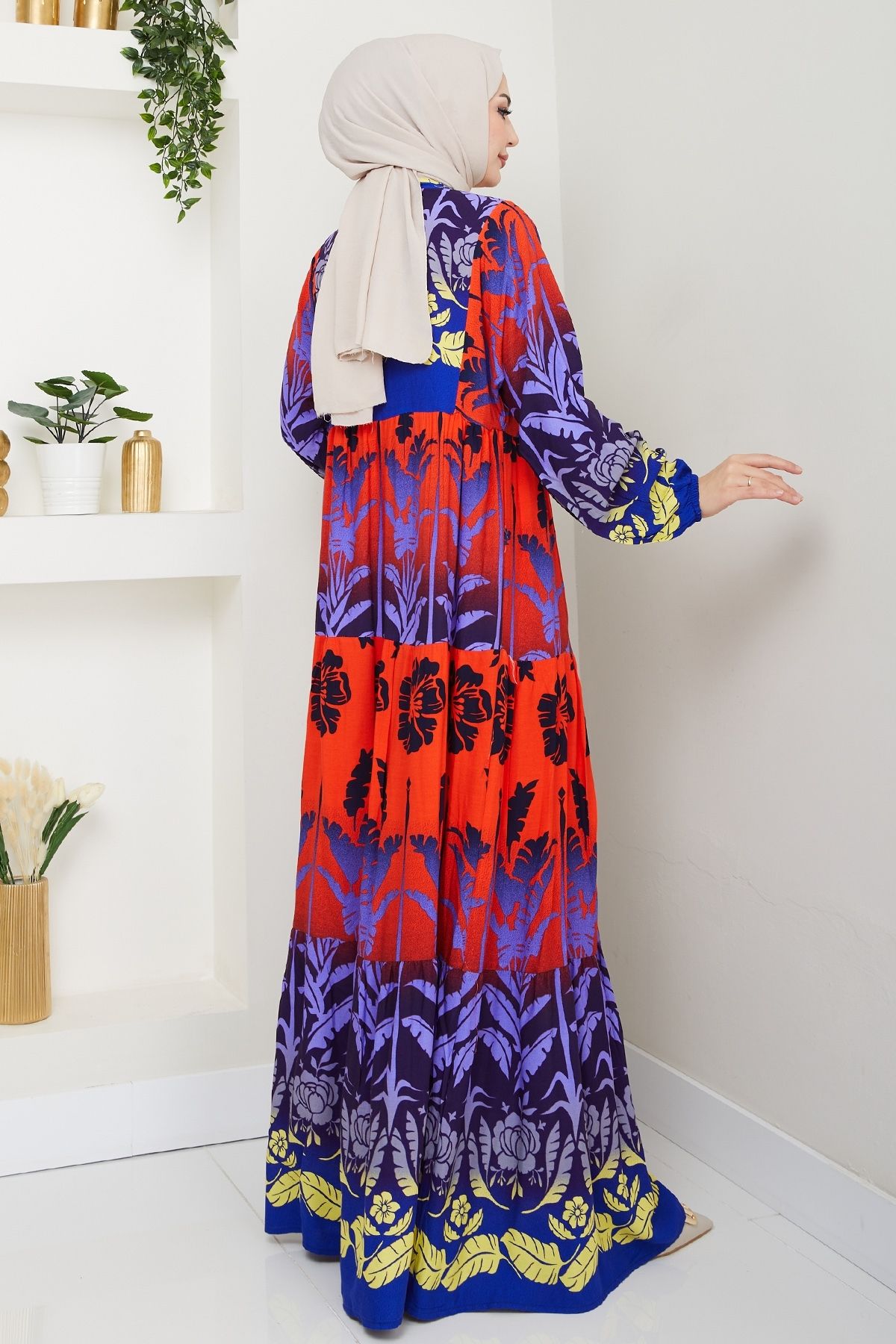 InStyle-Rochie casual din viscoză cu model tropical albastru 5