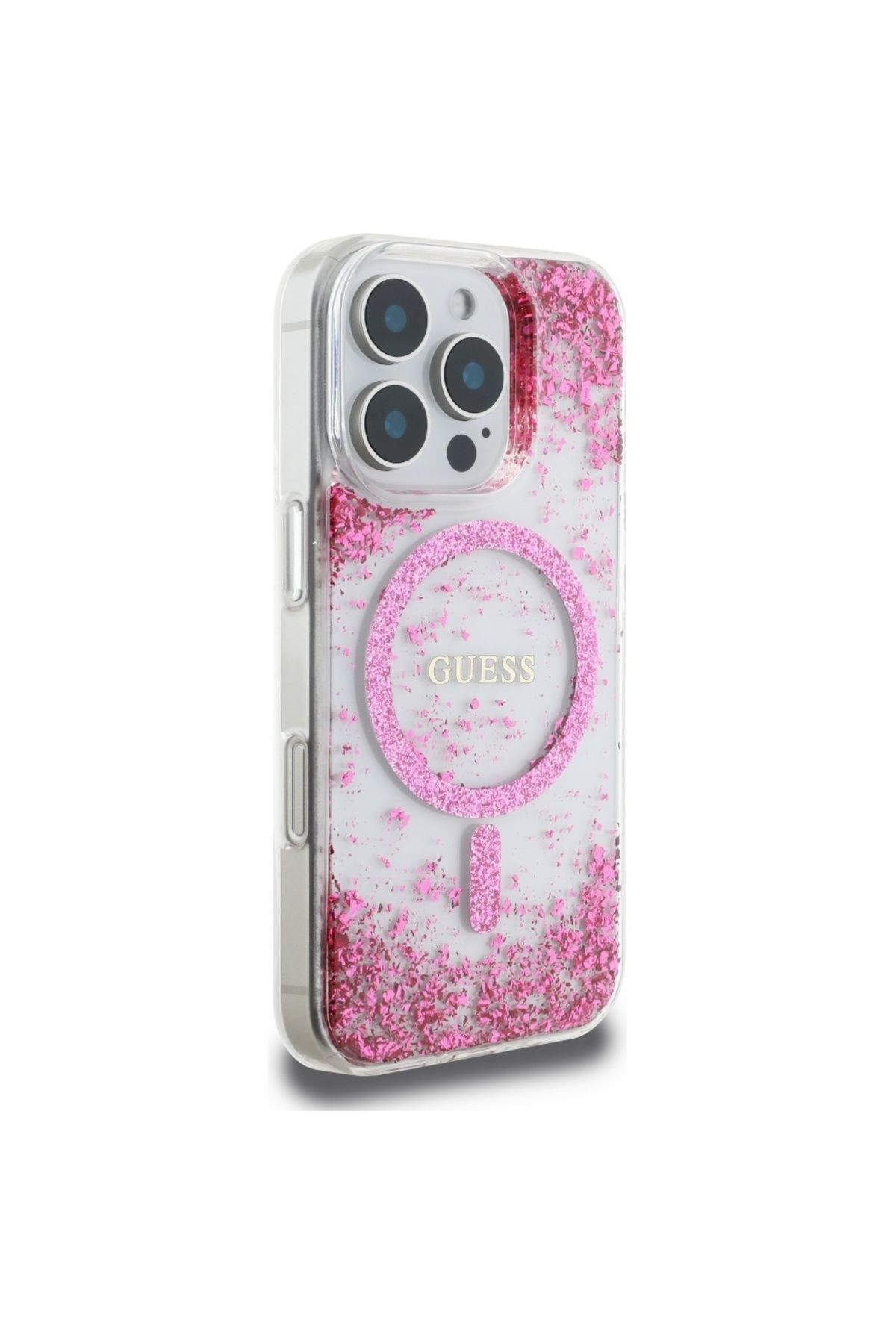 Guess-Case for iPhone 16 Pro - Guess Hardcase Resin Bottom Glitter MagSafe (GUHMP16LRGRGEP) - Pink 4