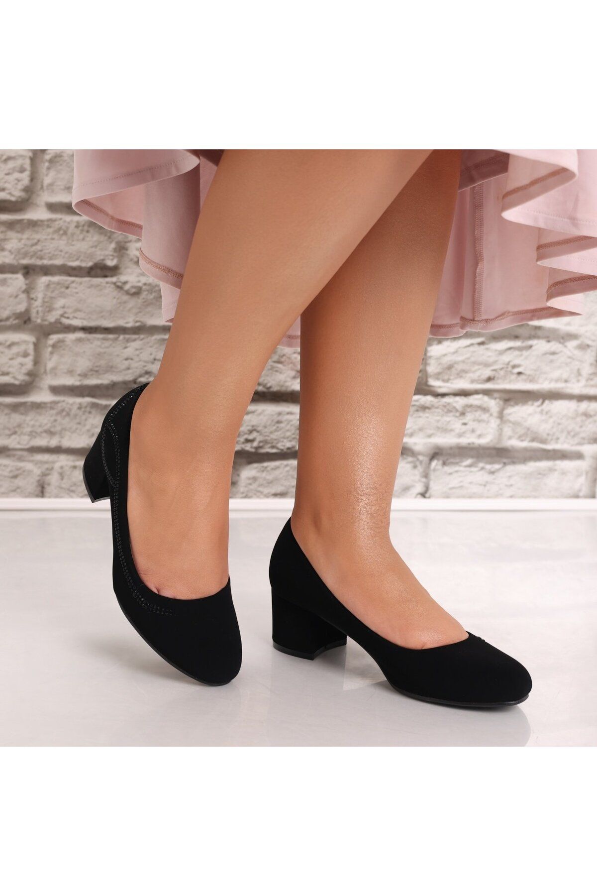 MODA STİL-Women's Black Heeled Shoes Made of Rawana Eco-Suede Leather, 38 6
