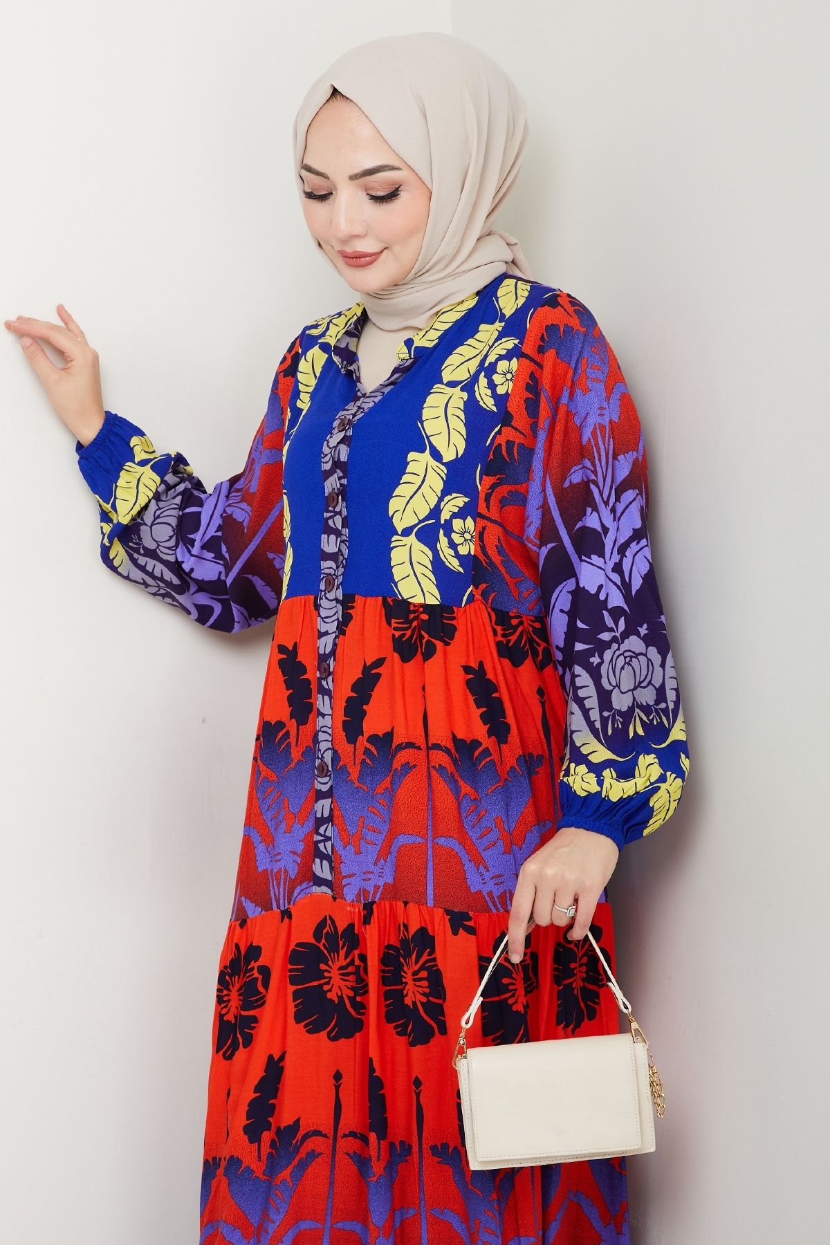 InStyle-Rochie casual din viscoză cu model tropical albastru 4
