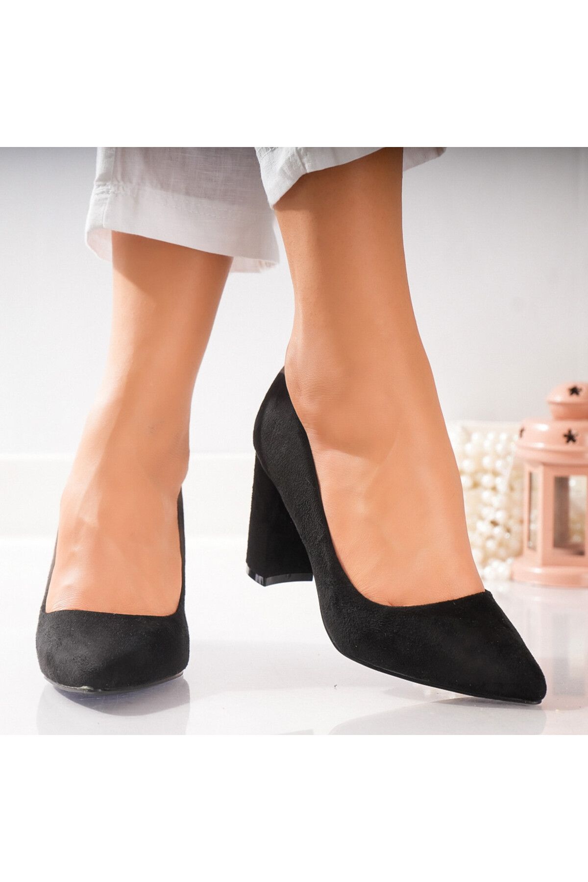 MODA STİL-Rimva Black Eco-Suede Women's Heeled Shoes, 36 3