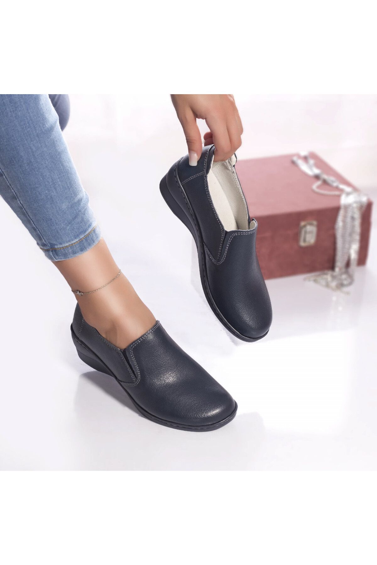 MODA STİL-Casual shoes Ida natural leather blue, 37 2