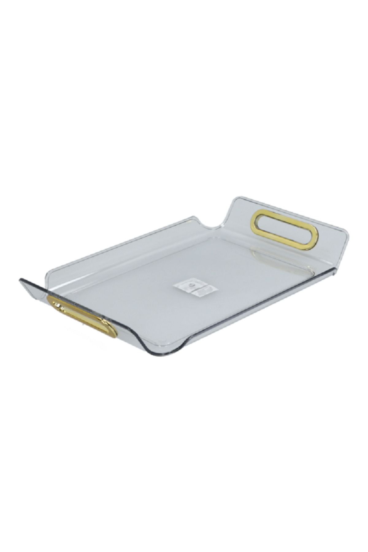 Felli-Rectangular Raised Edge Serving Tray with Handle Clear and Gold 1