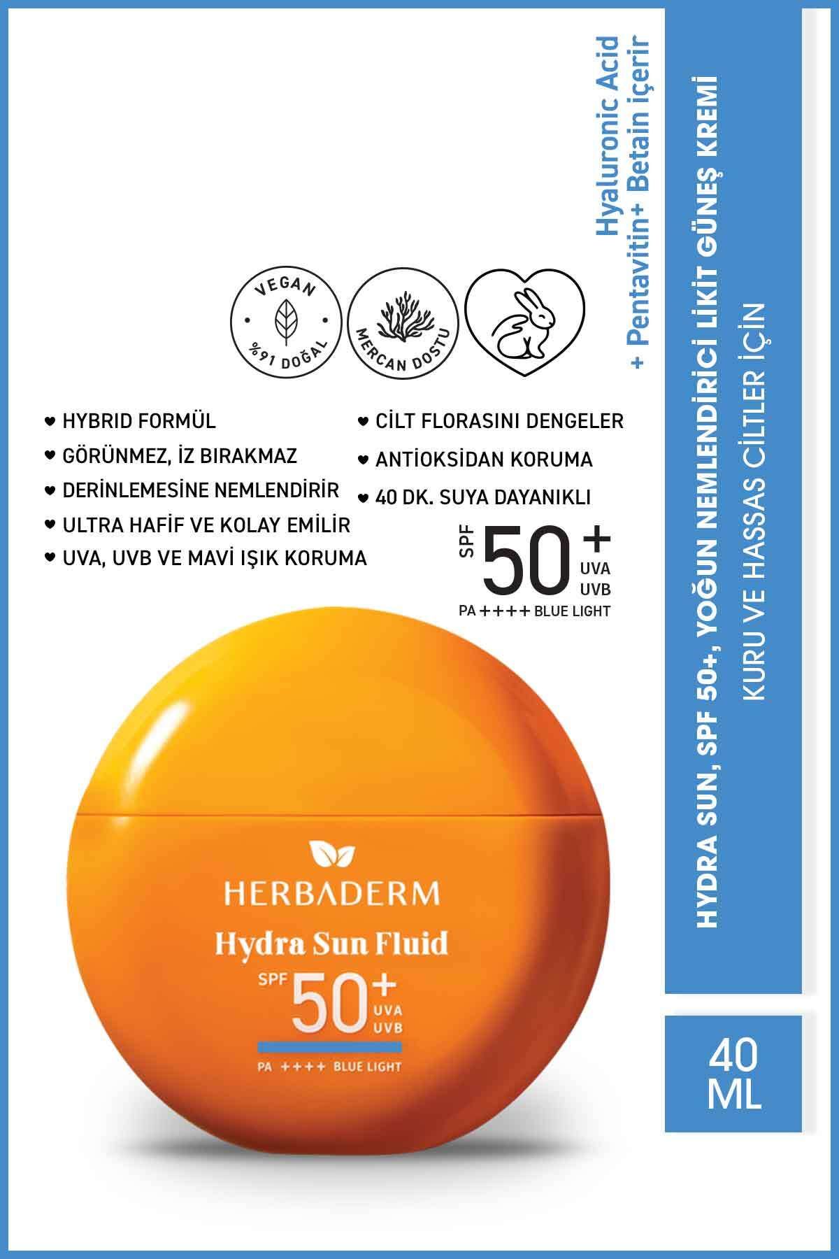 Herbaderm Likit Güneş Kremi, 50+ SPF Yoğun Nemlendirici 40 ml