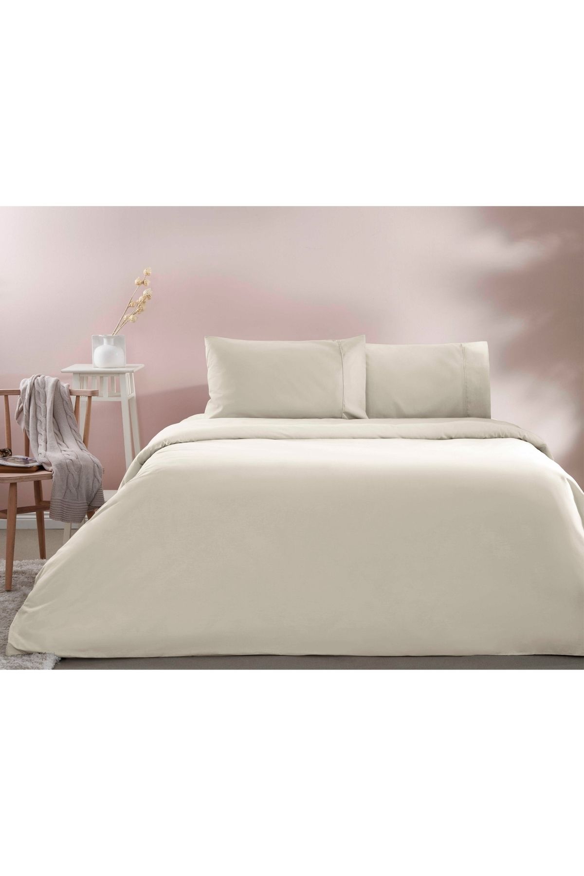 Taç Taç Ranforce Basic Queen Size Nevresim Takımı Ekru