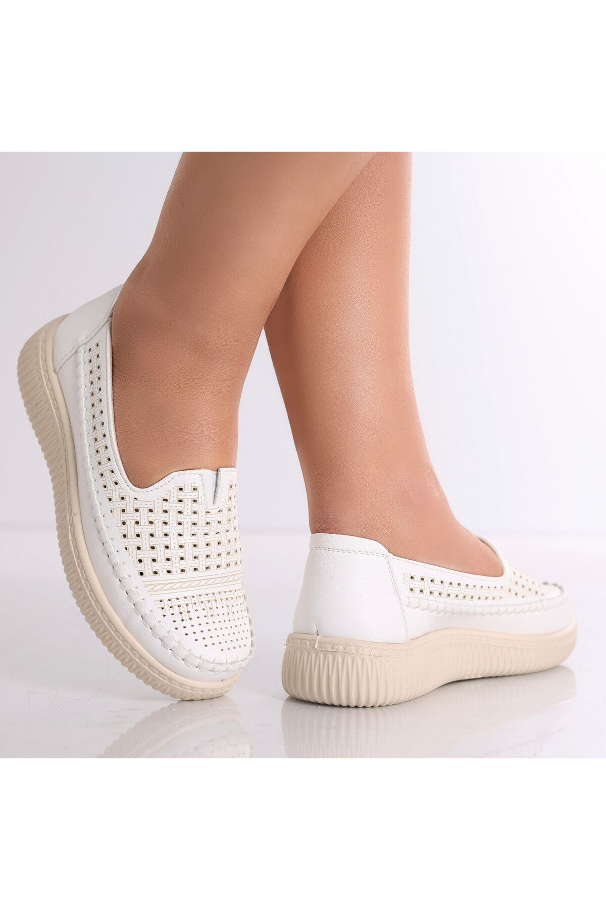 MODA STİL-Women's Casual White Shoes Made of Organic Leather Garena, 38 5