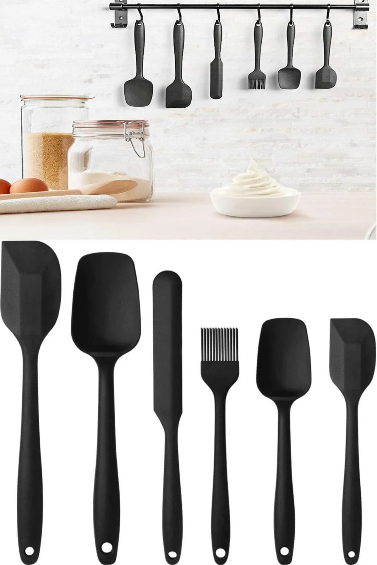777Home Yanmaz Yapışmaz Silikon Kaşık Bıçak Spatula Yumurta Fırçası 6'lı Set